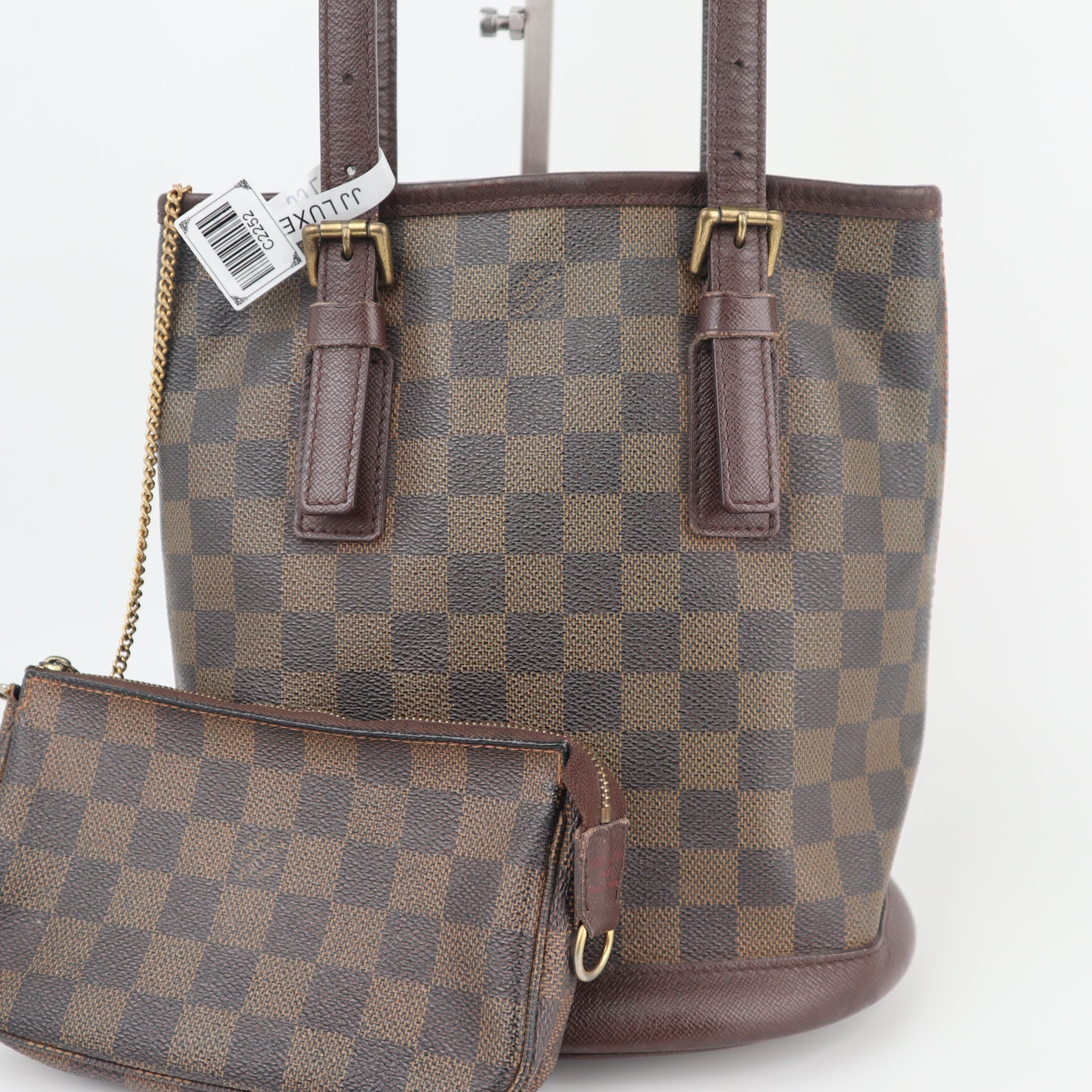 C2252 Louis Vuitton Bucket Bag Marais | Pre-Owned Good Brown Damier Ebene Coated Canvas And Leather Trim