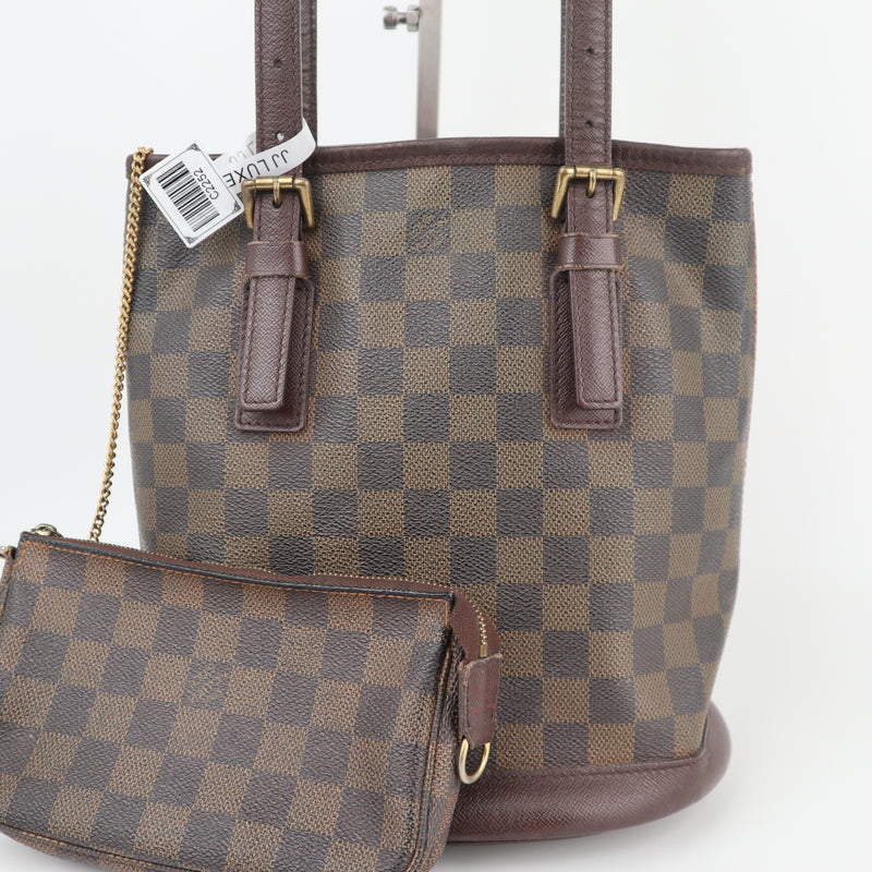 C2252 Louis Vuitton Bucket Bag Marais | Pre-Owned Good Brown Damier Ebene Coated Canvas And Leather Trim