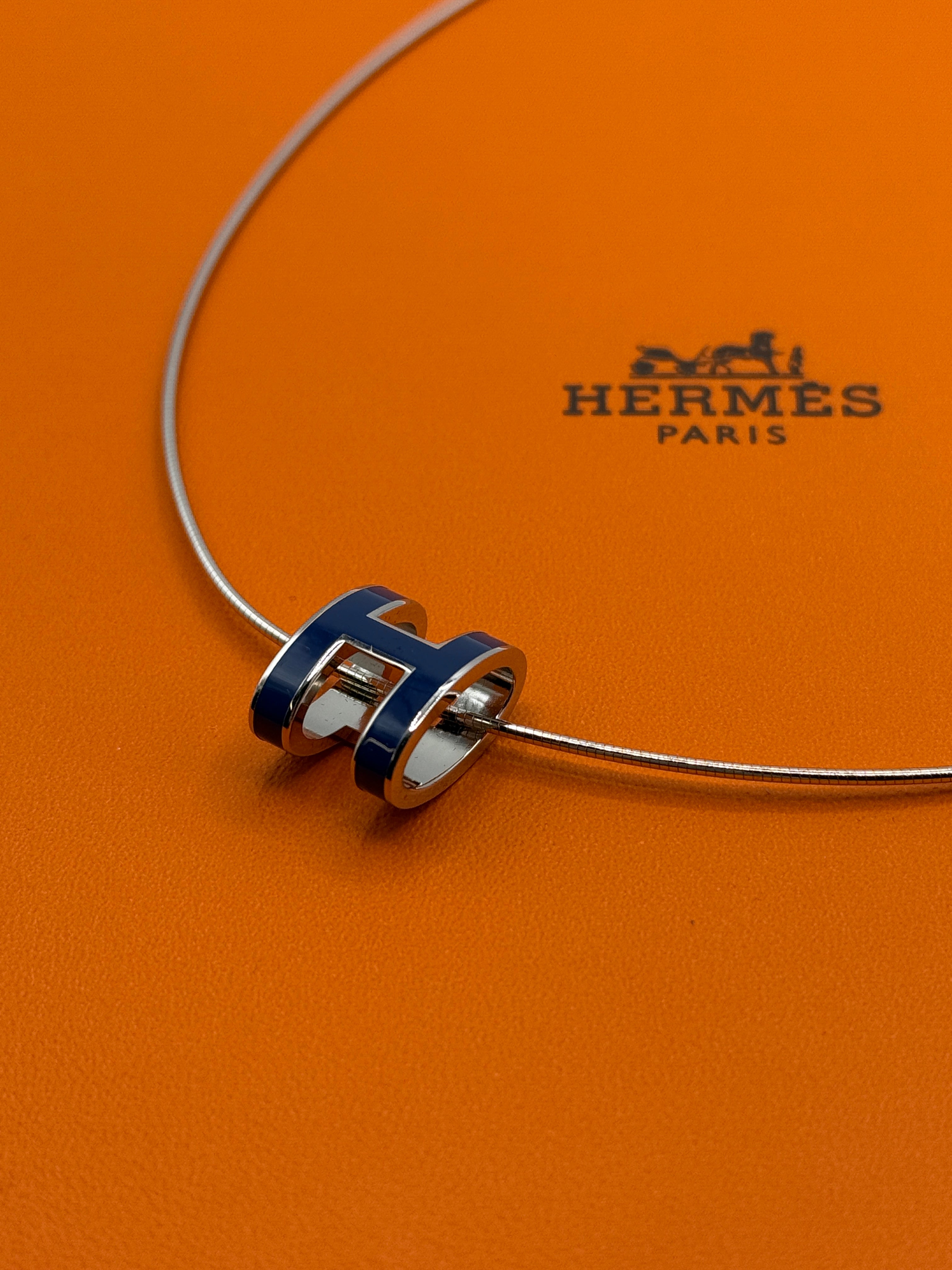 Hermès Blue Silver Plated Metal POP H Necklace
