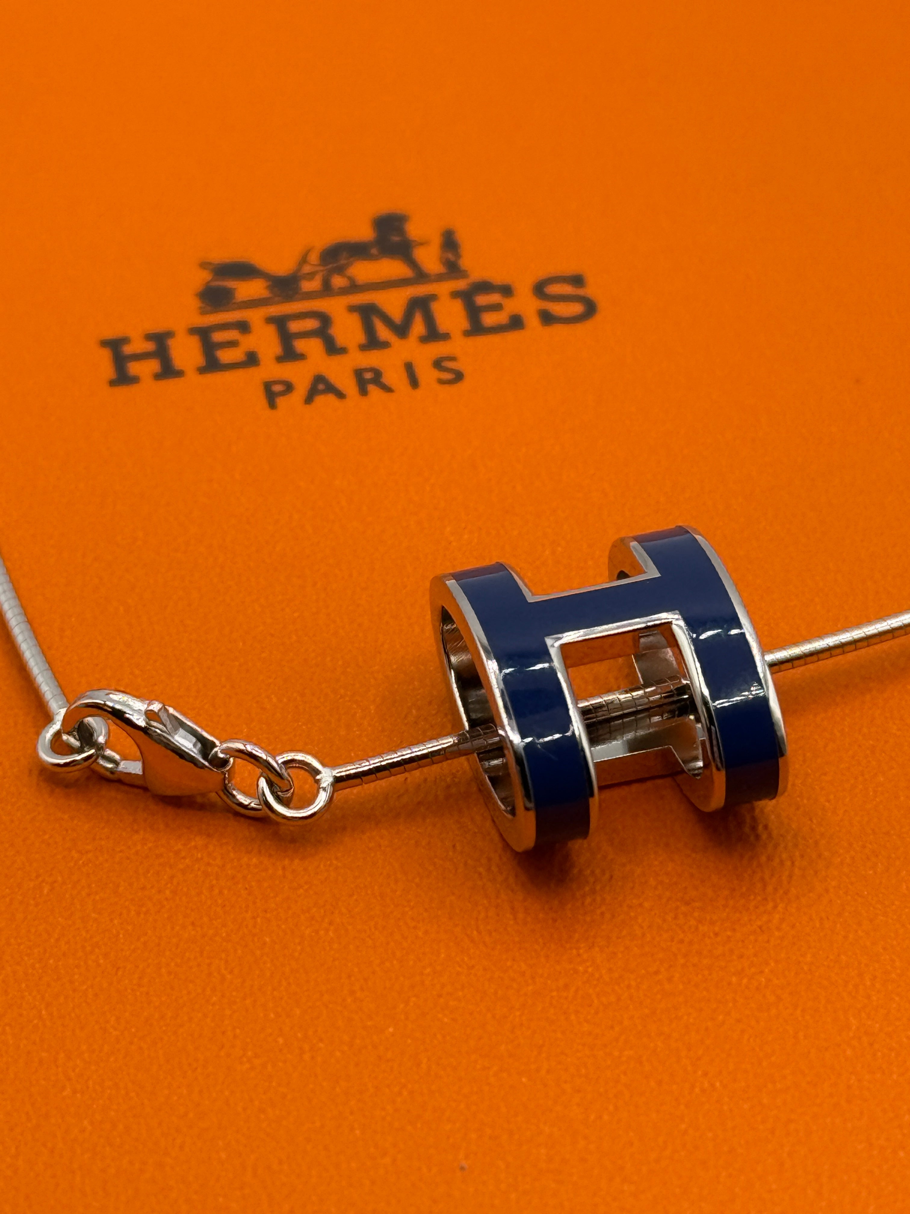 Hermès Blue Silver Plated Metal POP H Necklace
