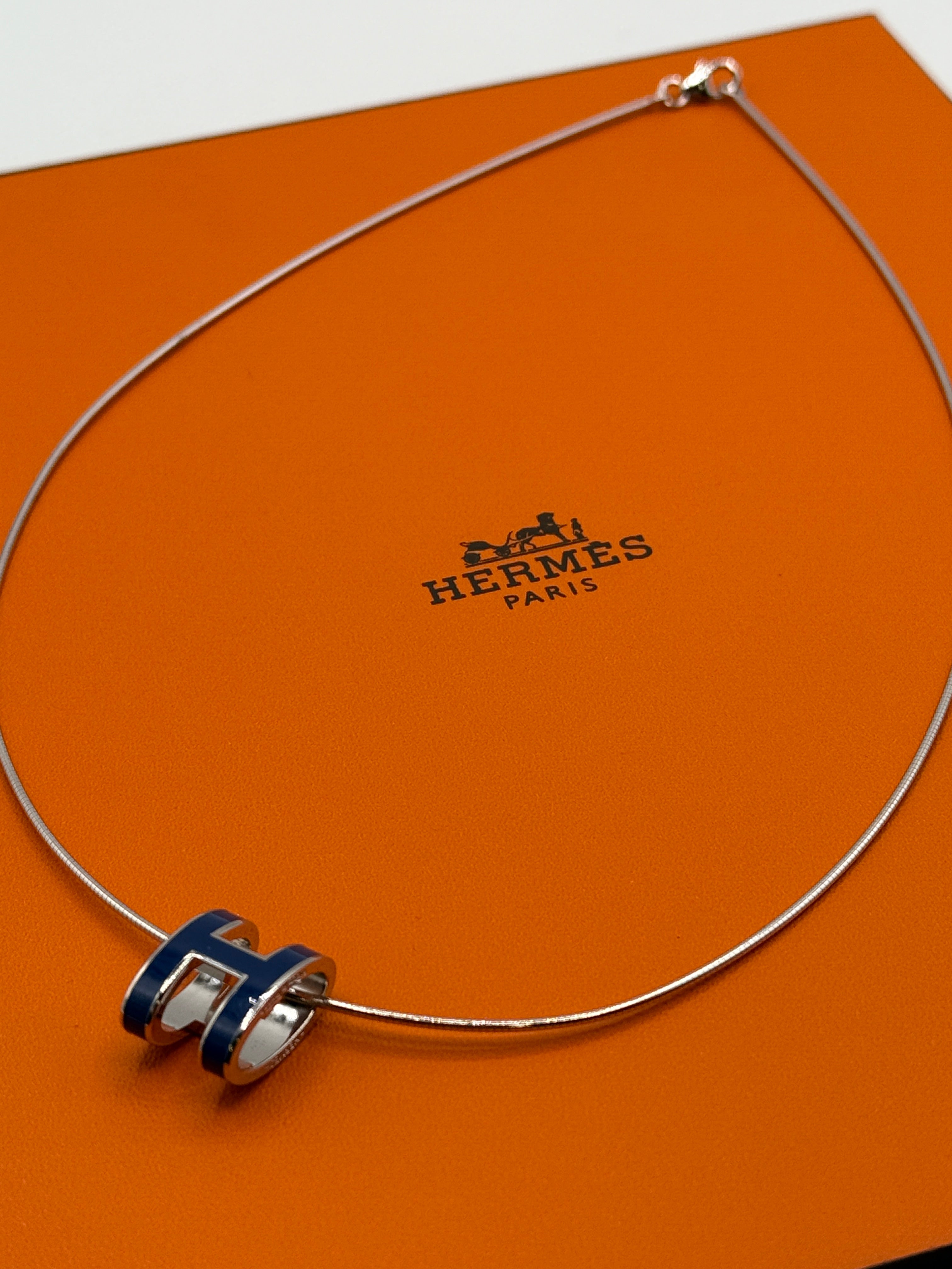 Hermès Blue Silver Plated Metal POP H Necklace