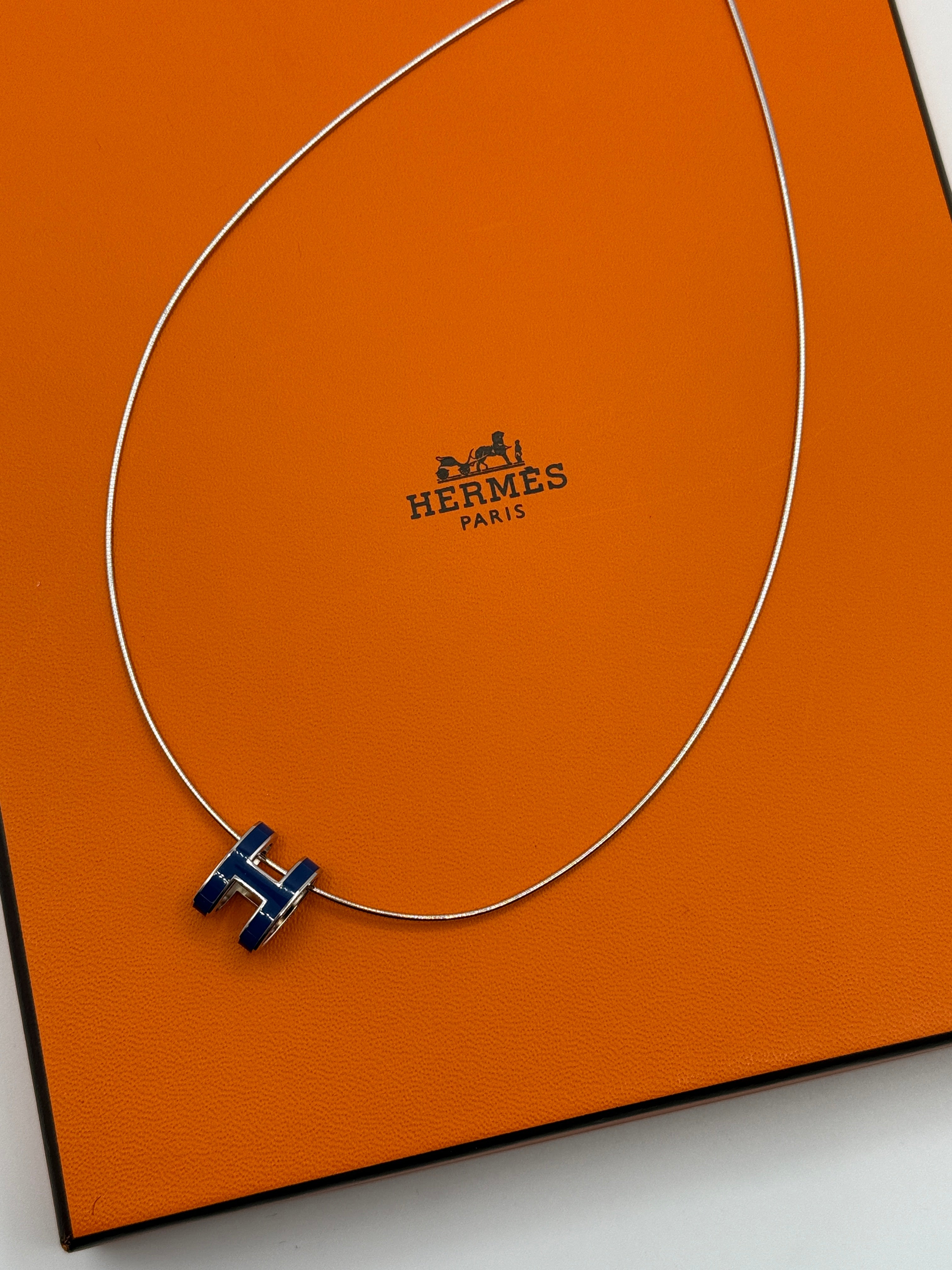 Hermès Blue Silver Plated Metal POP H Necklace