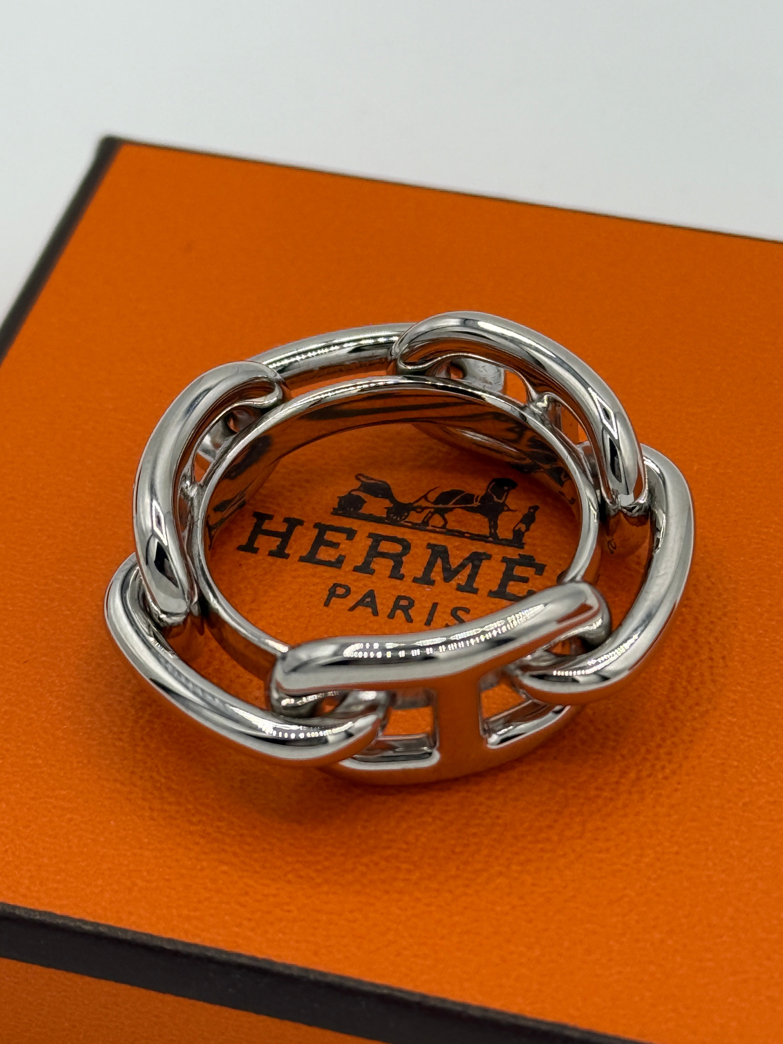 Hermès Chaine d'Ancre Silvertone Scarf Ring-Regate Scarf 90 Ring