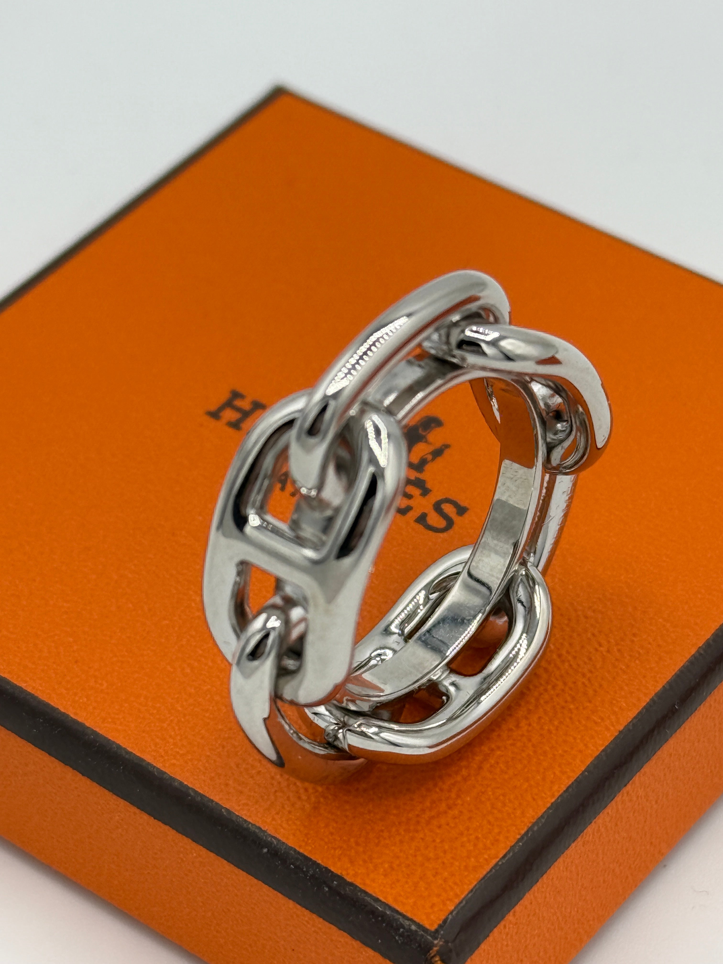 Hermès Chaine d'Ancre Silvertone Scarf Ring-Regate Scarf 90 Ring