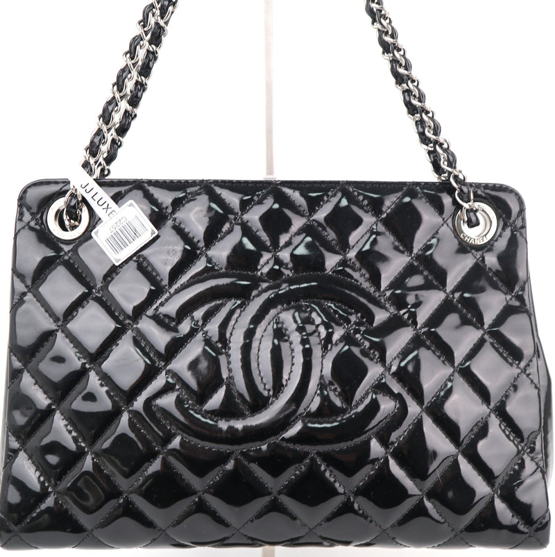 C2257 Chanel Shoulder Bag Timeless CC Shopping Tote | Pre-Owned Very Good Black Patent Leather