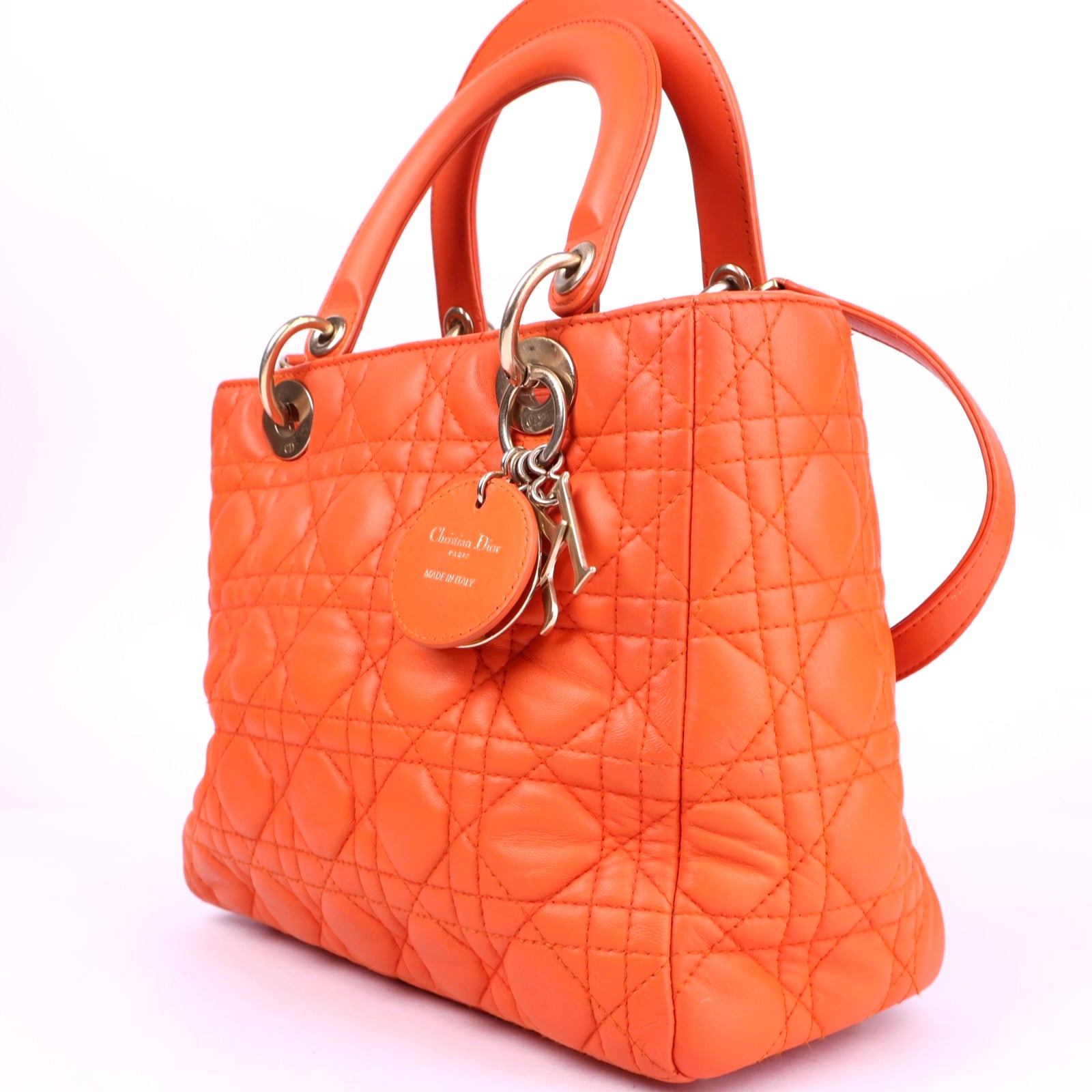 J3272 Christian Dior Orange Lambskin Medium Lady- Pre Owned