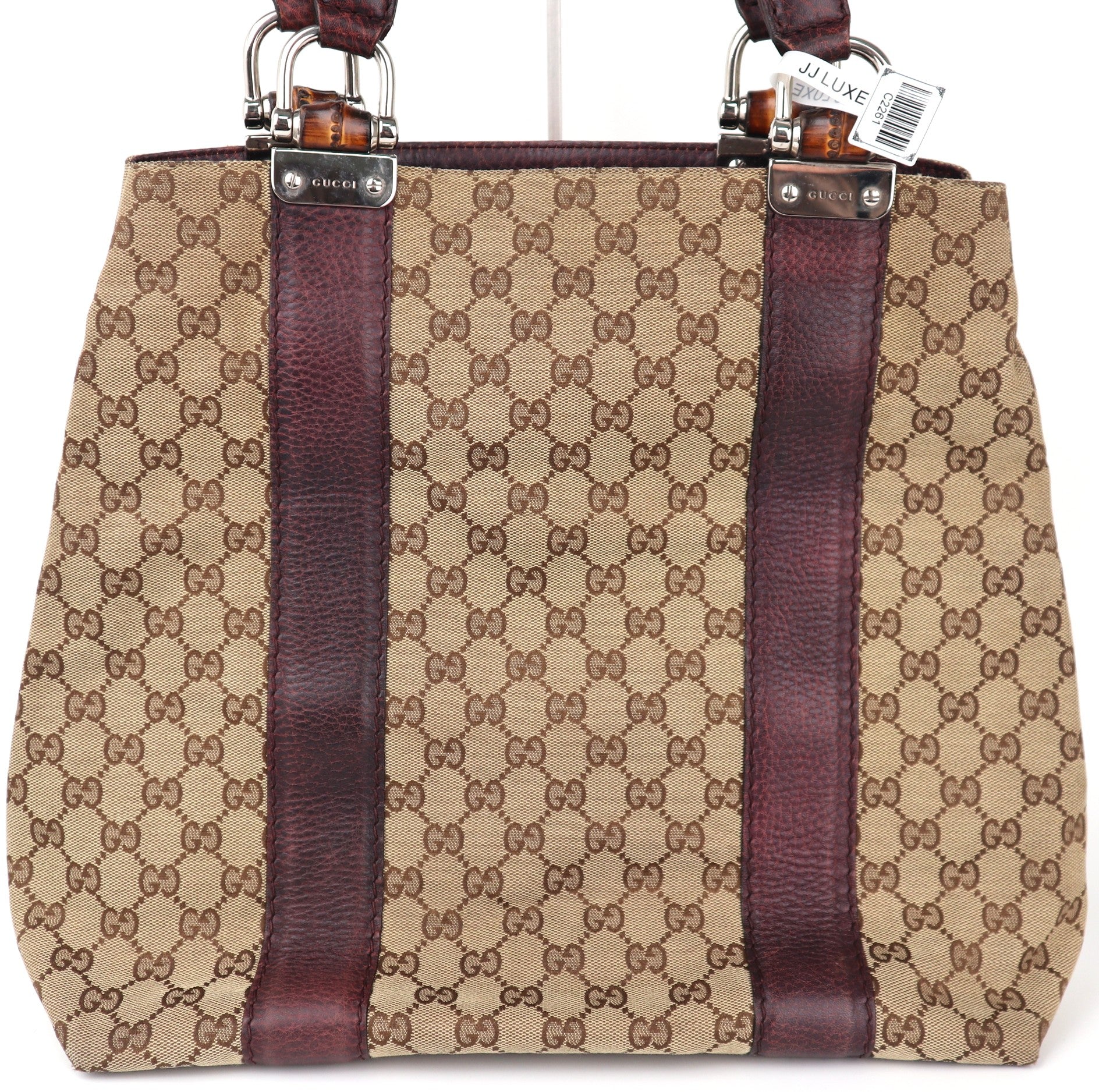 C2261 Gucci Tote Bag GG Canvas Bamboo Tote | Pre-Owned Very Good Brown Canvas GG Monogram