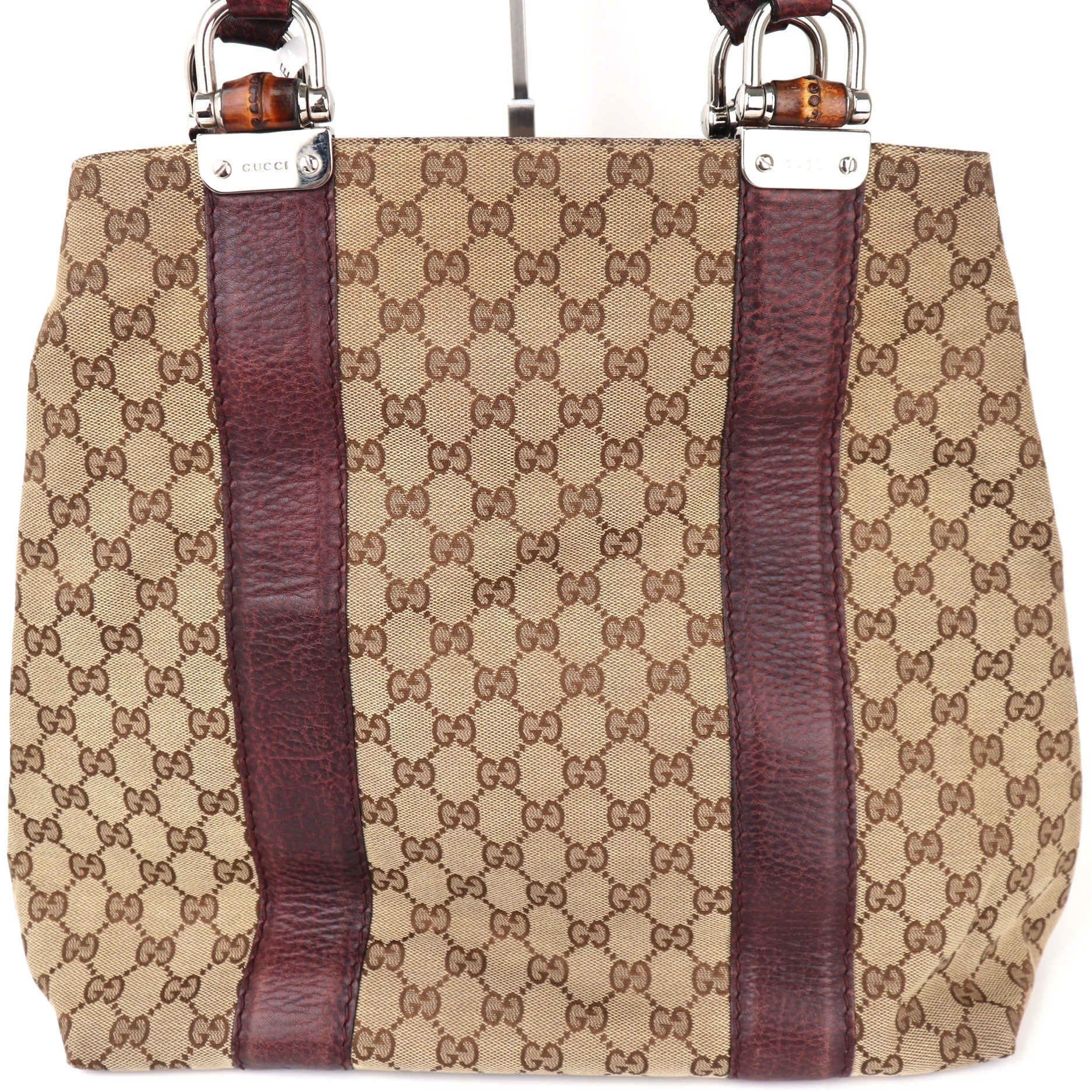 C2261 Gucci Tote Bag GG Canvas Bamboo Tote | Pre-Owned Very Good Brown Canvas GG Monogram