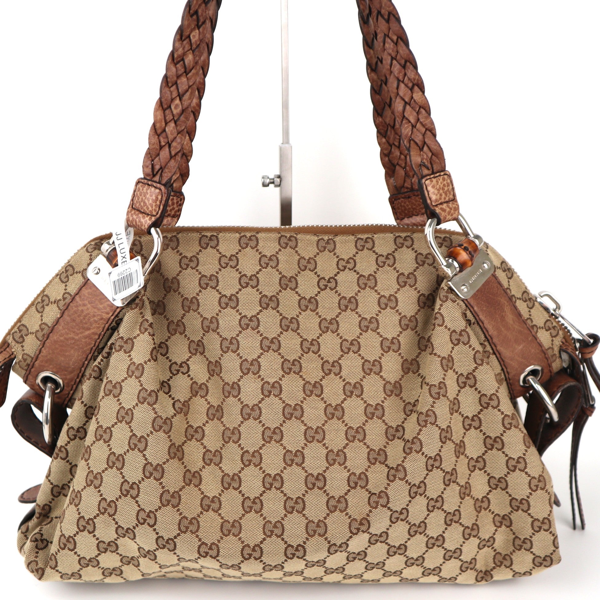 C2269 Gucci Tote Bag GG Canvas Bamboo Bar Tote Bag Large | Pre-Owned Very Good Brown Canvas GG Monogram