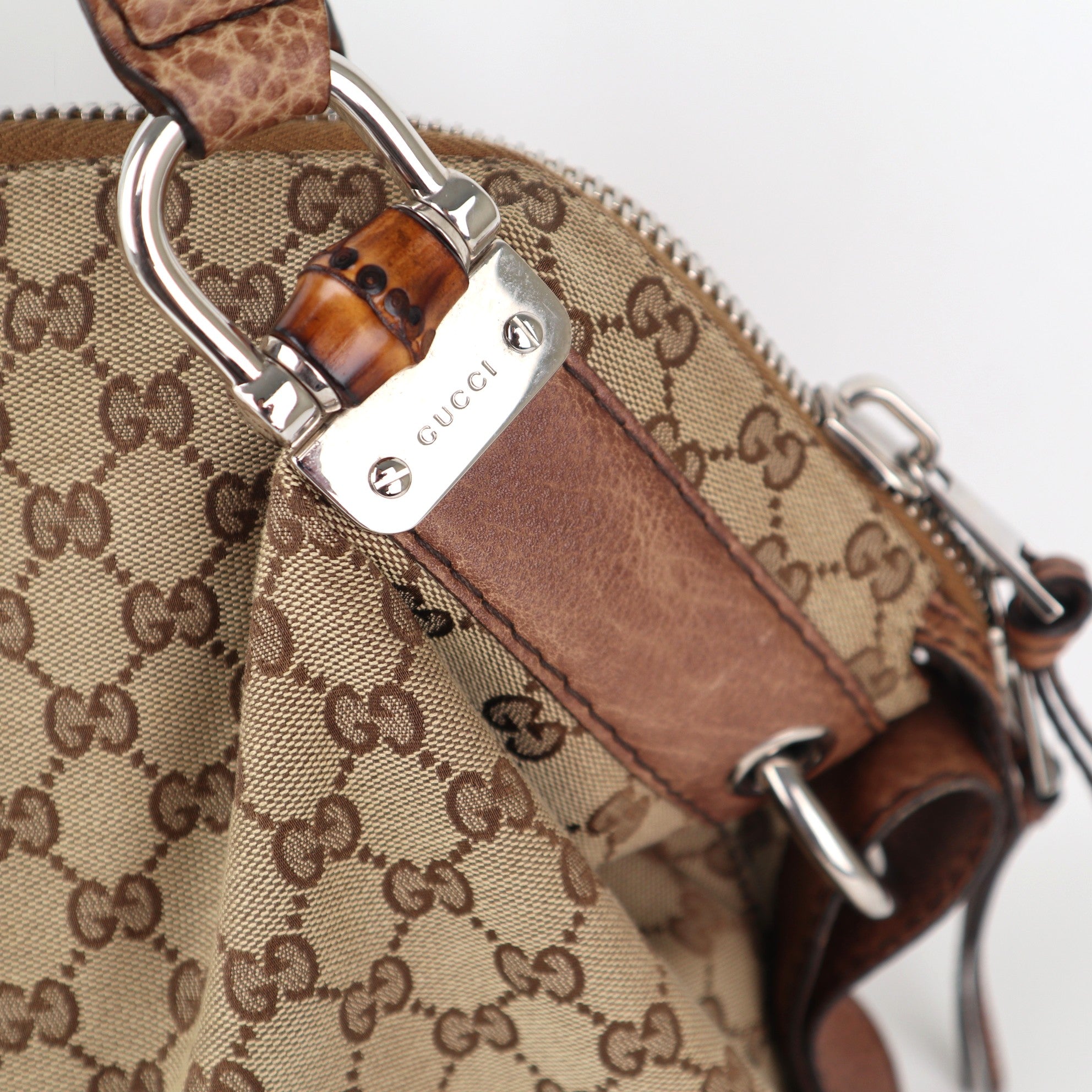 C2269 Gucci Tote Bag GG Canvas Bamboo Bar Tote Bag Large | Pre-Owned Very Good Brown Canvas GG Monogram