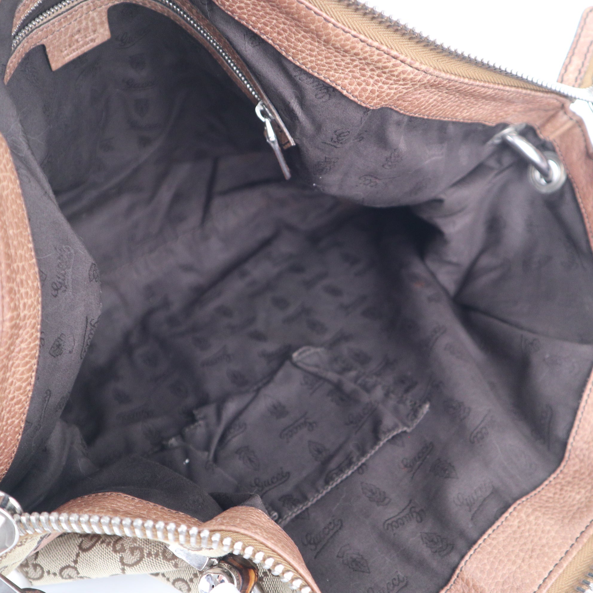 C2269 Gucci Tote Bag GG Canvas Bamboo Bar Tote Bag Large | Pre-Owned Very Good Brown Canvas GG Monogram