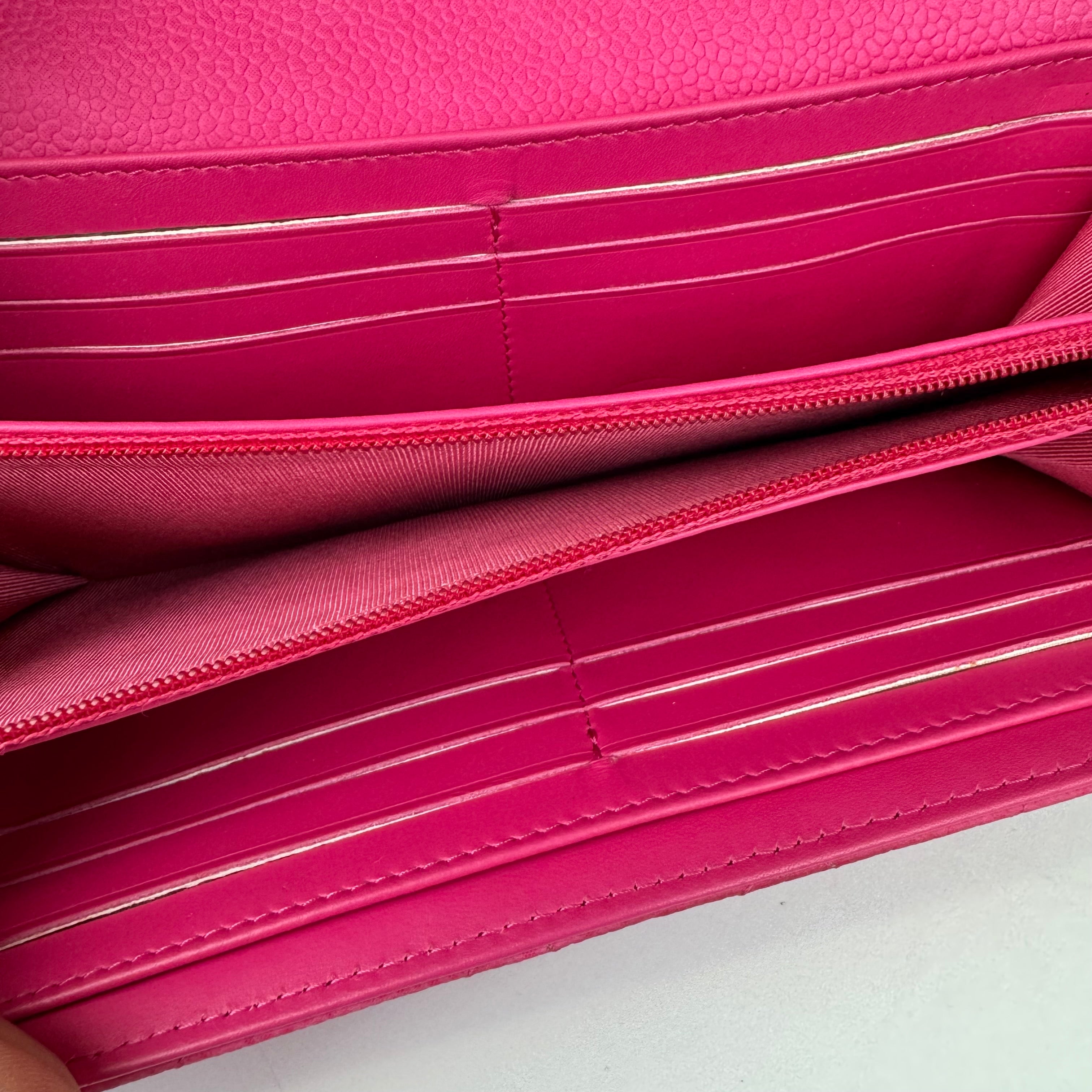 J0980 CHANEL Pink Quilted Matte Caviar Leather L Gusset Flap Wallet- Pre Owned