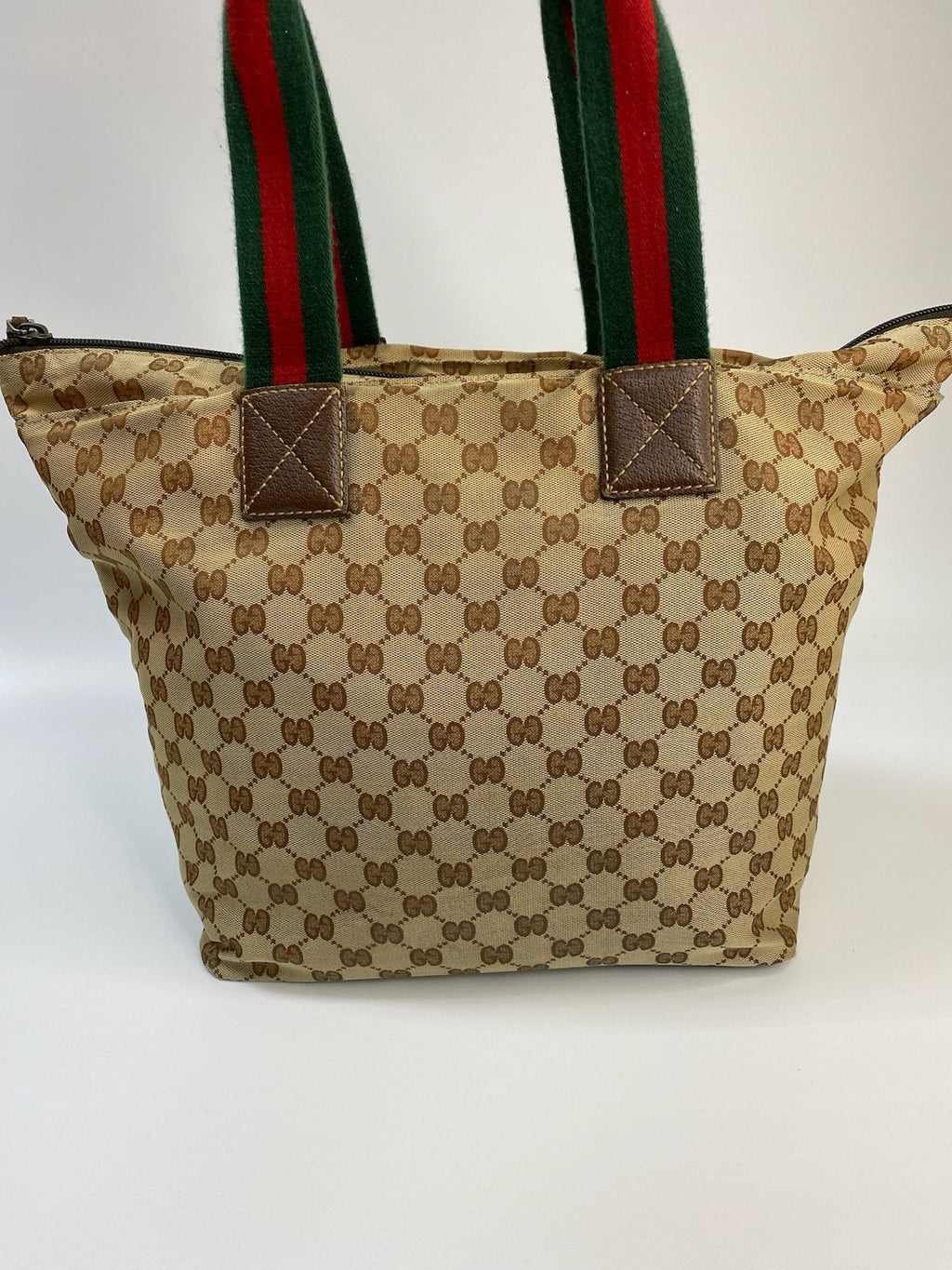 J2707 Gucci Top Handle Bag GUCCIC GG Canvas Web Loop Tote Bag | Pre-Owned Like New Brown / Beige GG canvas/GG monogram
