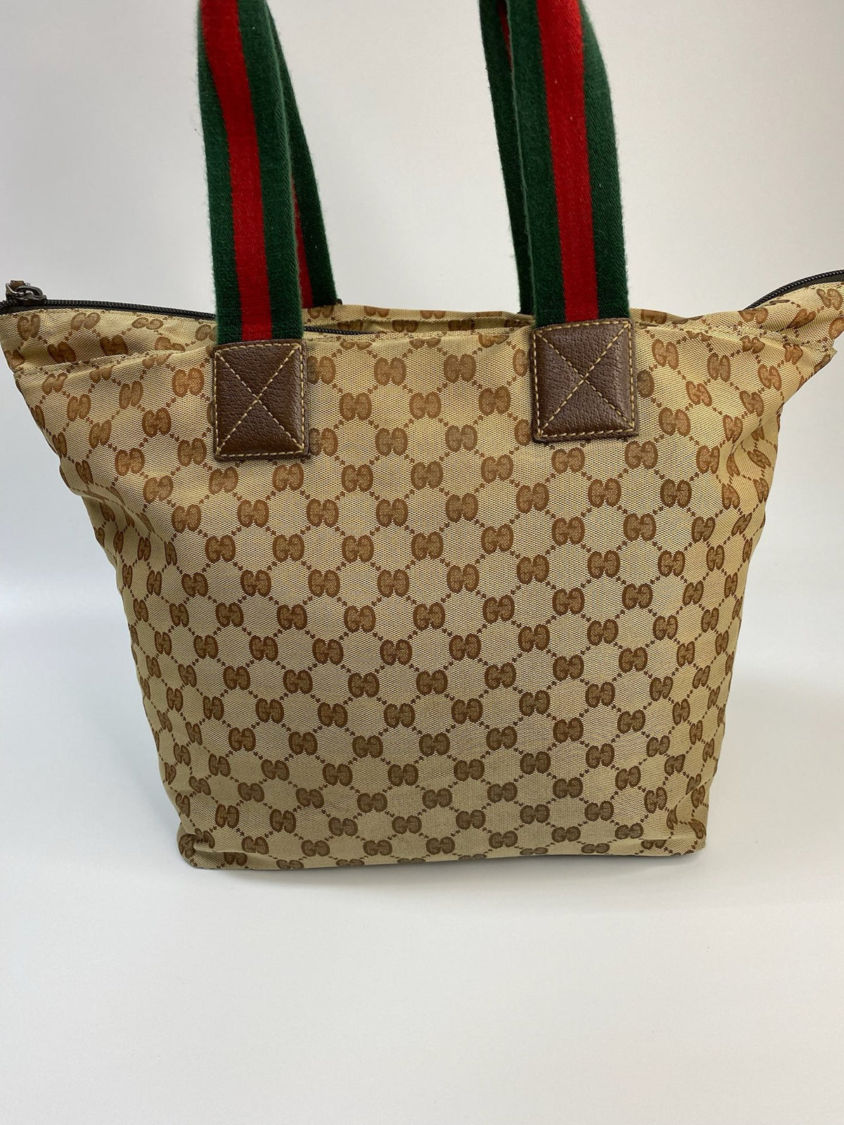 J2707 Gucci Top Handle Bag GUCCIC GG Canvas Web Loop Tote Bag | Pre-Owned Like New Brown / Beige GG canvas/GG monogram
