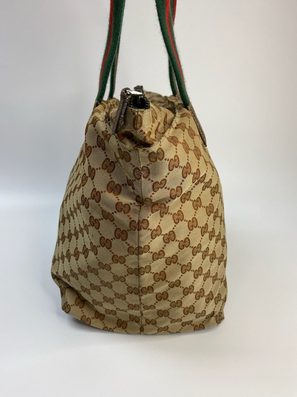 J2707 Gucci Top Handle Bag GUCCIC GG Canvas Web Loop Tote Bag | Pre-Owned Like New Brown / Beige GG canvas/GG monogram