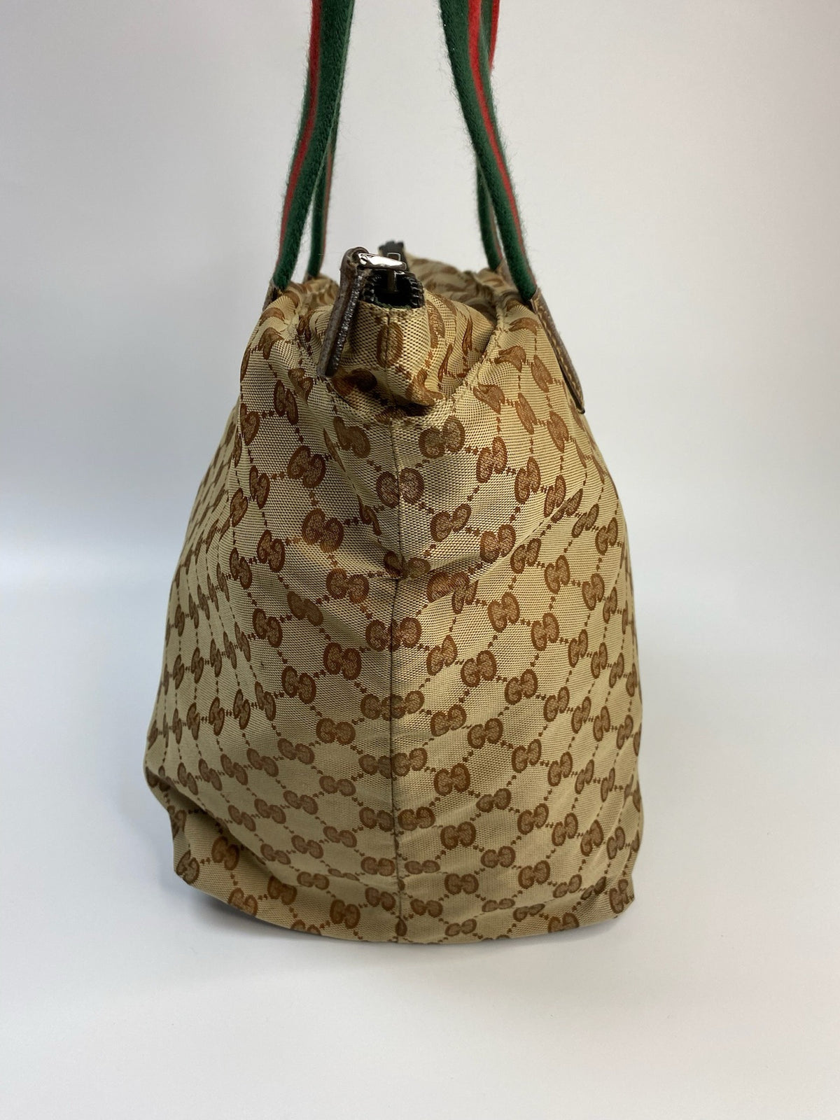 J2707 Gucci Top Handle Bag GUCCIC GG Canvas Web Loop Tote Bag | Pre-Owned Like New Brown / Beige GG canvas/GG monogram