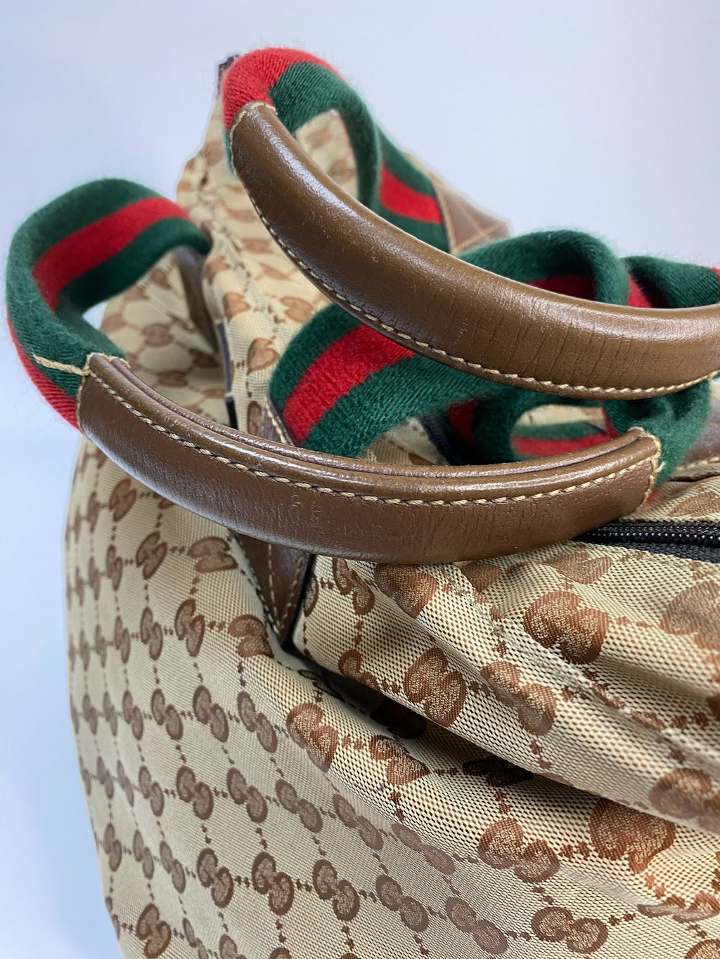 J2707 Gucci Top Handle Bag GUCCIC GG Canvas Web Loop Tote Bag | Pre-Owned Like New Brown / Beige GG canvas/GG monogram