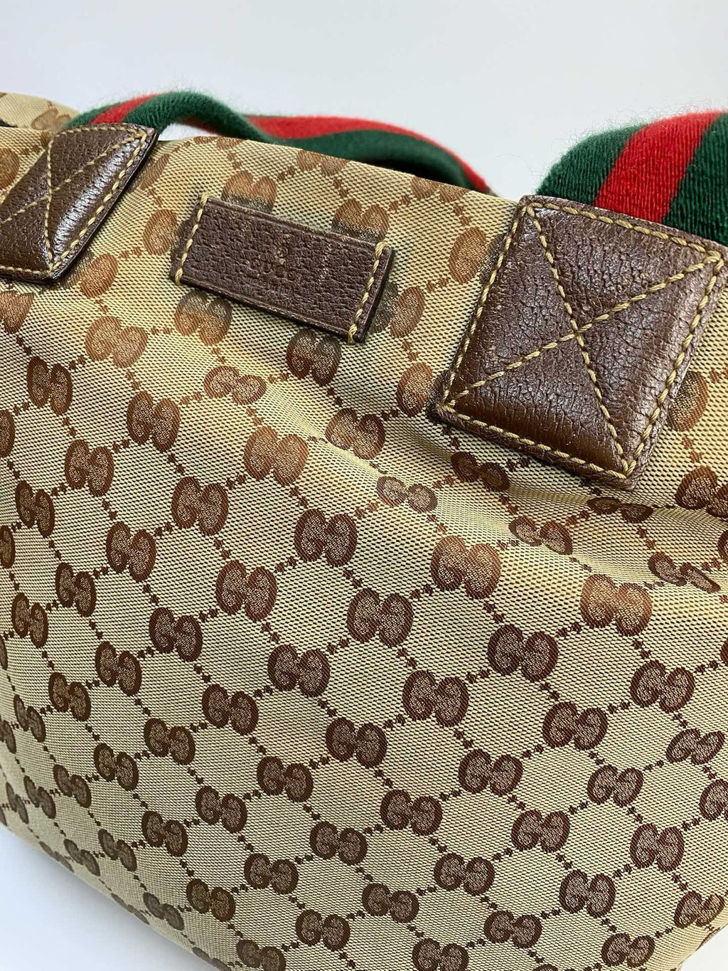 J2707 Gucci Top Handle Bag GUCCIC GG Canvas Web Loop Tote Bag | Pre-Owned Like New Brown / Beige GG canvas/GG monogram
