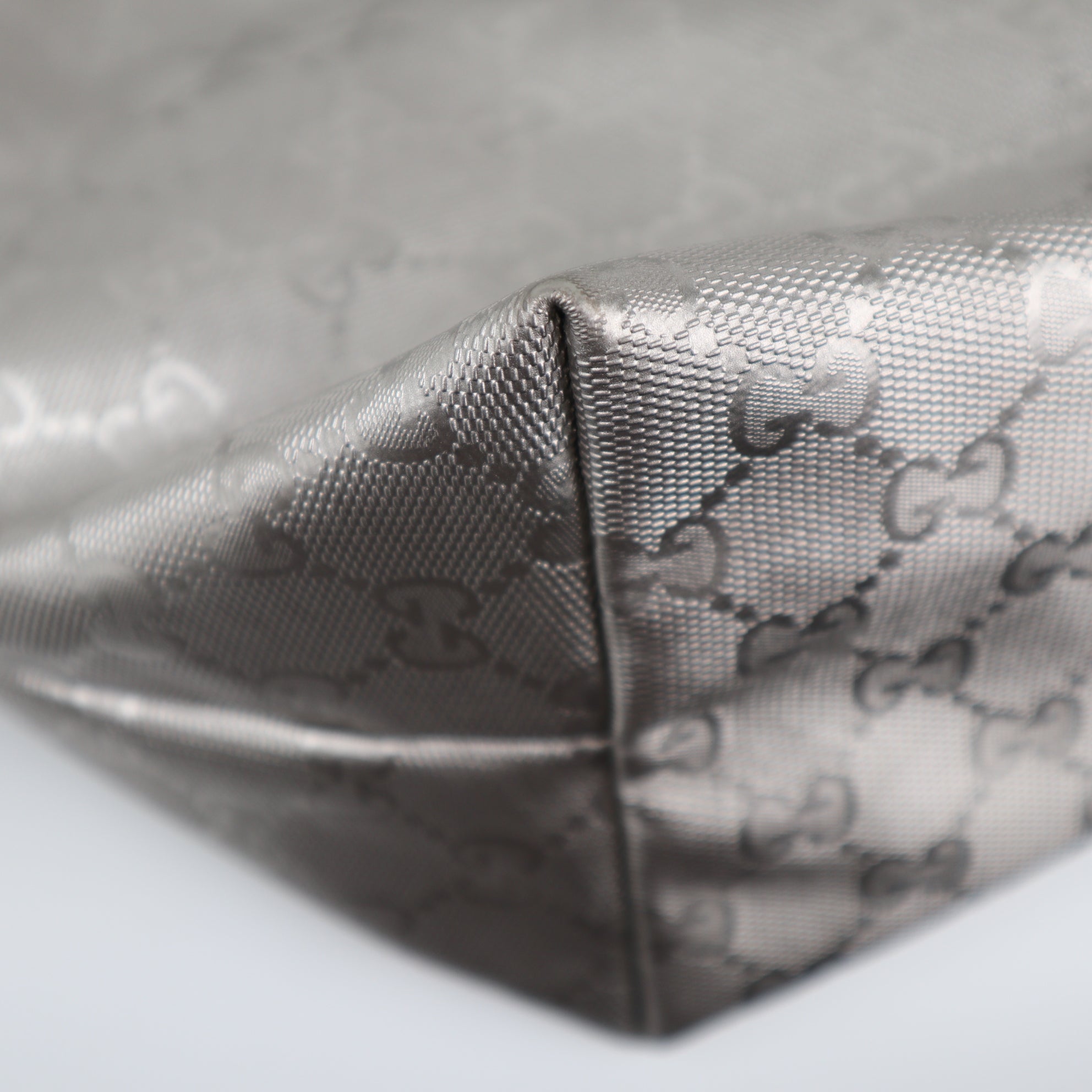 C2276 Gucci Tote Bag GG Imprime Tote Bag Large Silver | Pre-Owned Very Good Silver Leather GG Imprime