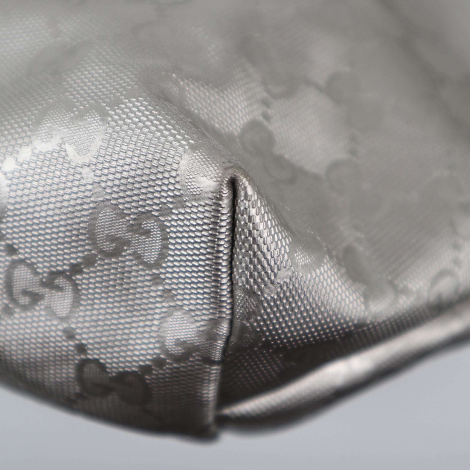 C2276 Gucci Tote Bag GG Imprime Tote Bag Large Silver | Pre-Owned Very Good Silver Leather GG Imprime