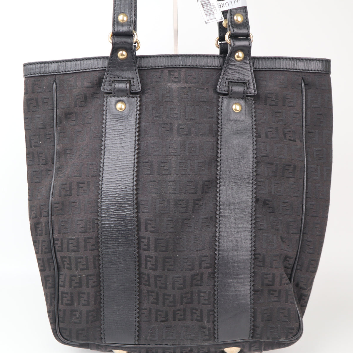 C2281 Fendi Tote Bag Zucchino Black Canvas Leather Trim Tote Shoulder Bag | Pre-Owned Very Good Black Canvas, Leather Zucchino