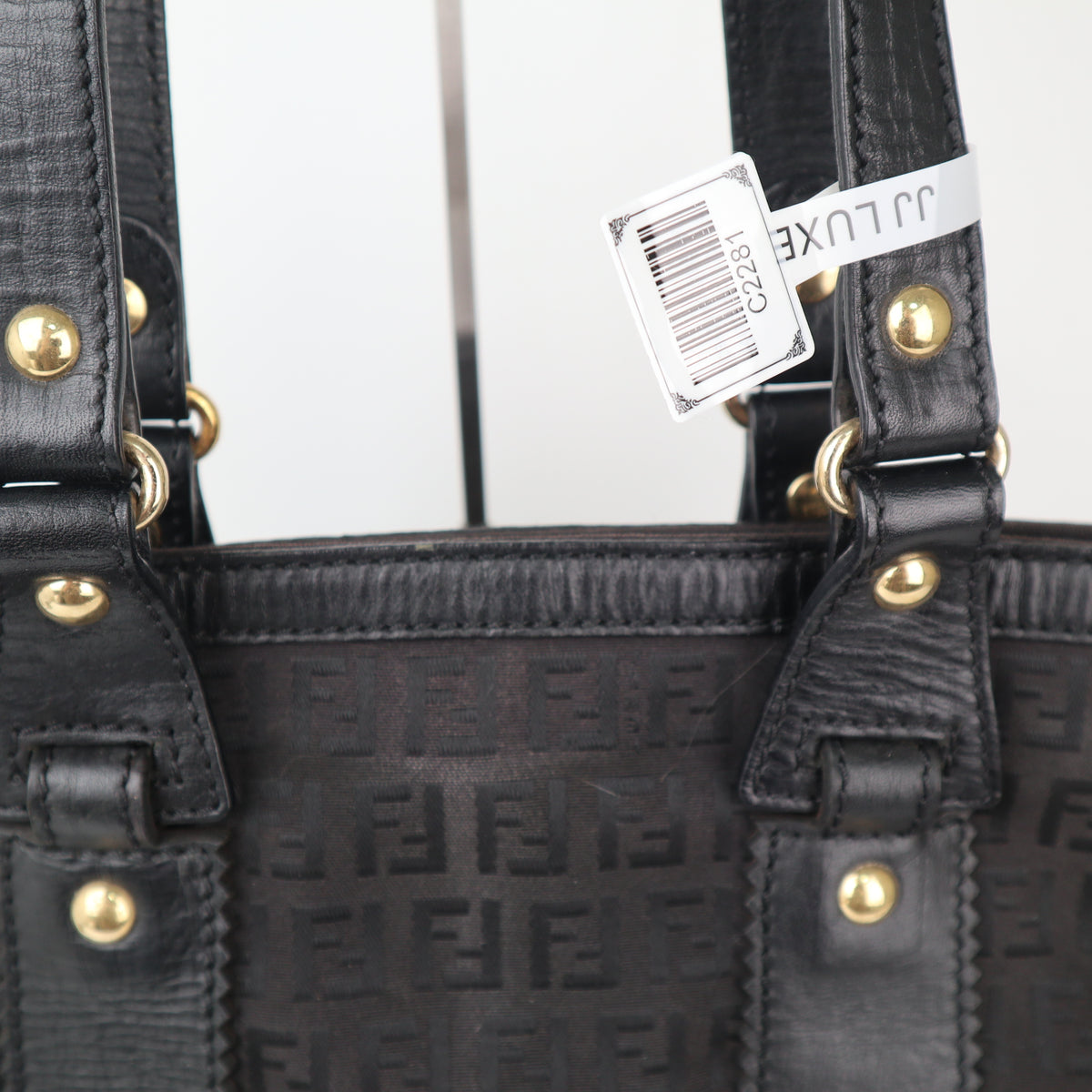 C2281 Fendi Tote Bag Zucchino Black Canvas Leather Trim Tote Shoulder Bag | Pre-Owned Very Good Black Canvas, Leather Zucchino