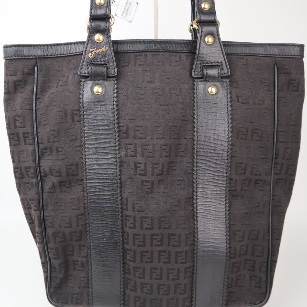 C2281 Fendi Tote Bag Zucchino Black Canvas Leather Trim Tote Shoulder Bag | Pre-Owned Very Good Black Canvas, Leather Zucchino