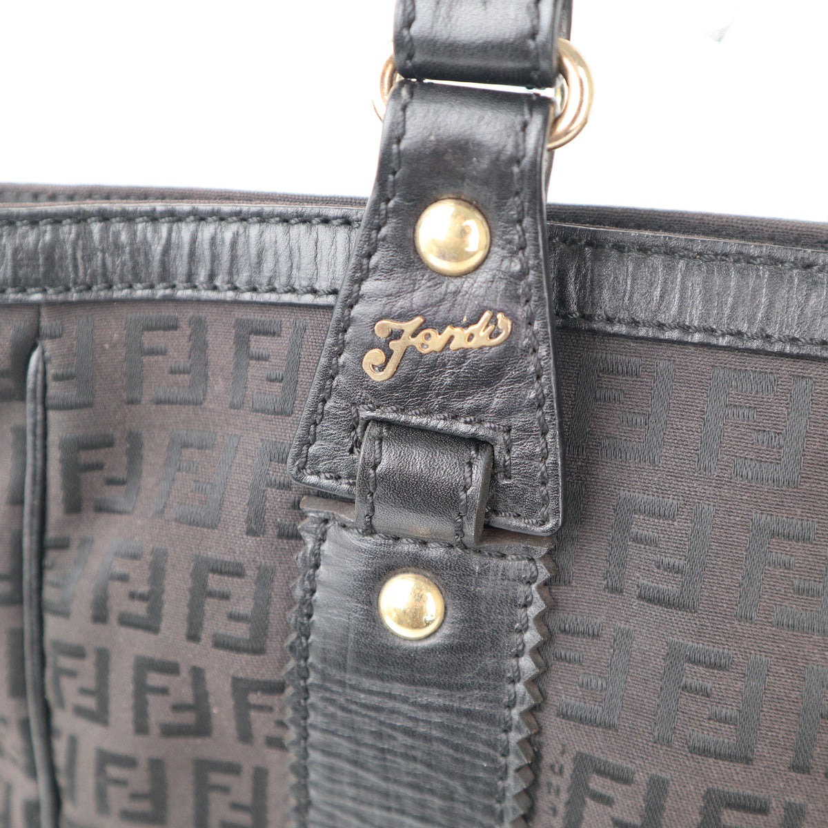 C2281 Fendi Tote Bag Zucchino Black Canvas Leather Trim Tote Shoulder Bag | Pre-Owned Very Good Black Canvas, Leather Zucchino