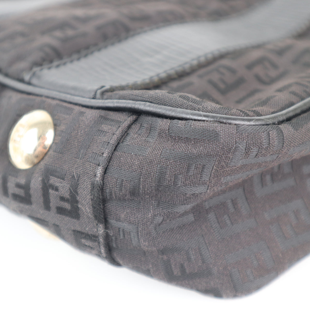 C2281 Fendi Tote Bag Zucchino Black Canvas Leather Trim Tote Shoulder Bag | Pre-Owned Very Good Black Canvas, Leather Zucchino