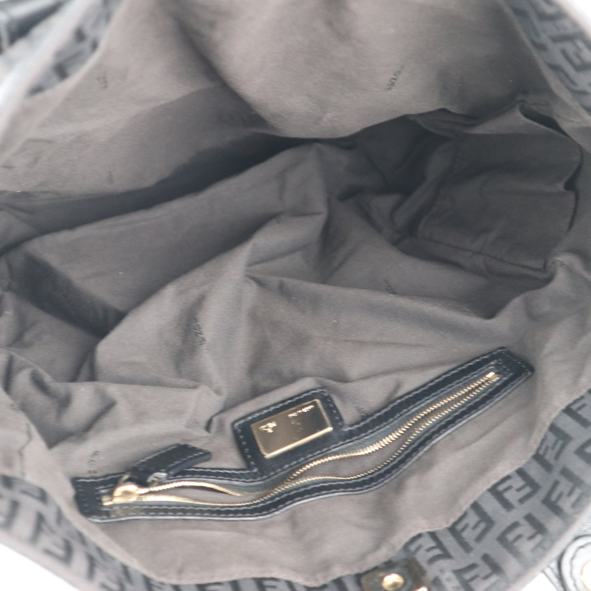 C2281 Fendi Tote Bag Zucchino Black Canvas Leather Trim Tote Shoulder Bag | Pre-Owned Very Good Black Canvas, Leather Zucchino