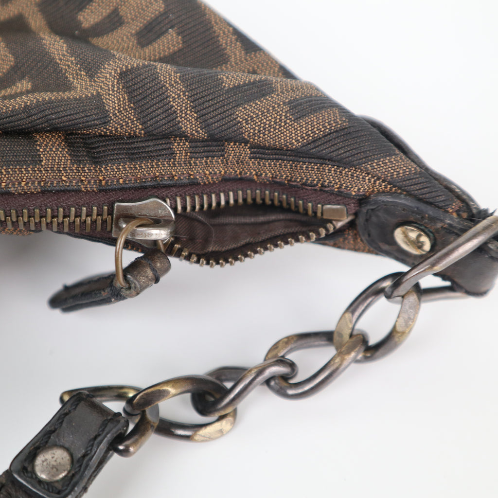 C2282 Fendi Shoulder Bag Tobacco Zucca 'B' Buckle Hobo | Pre-Owned Very Good Tobacco Canvas Zucca