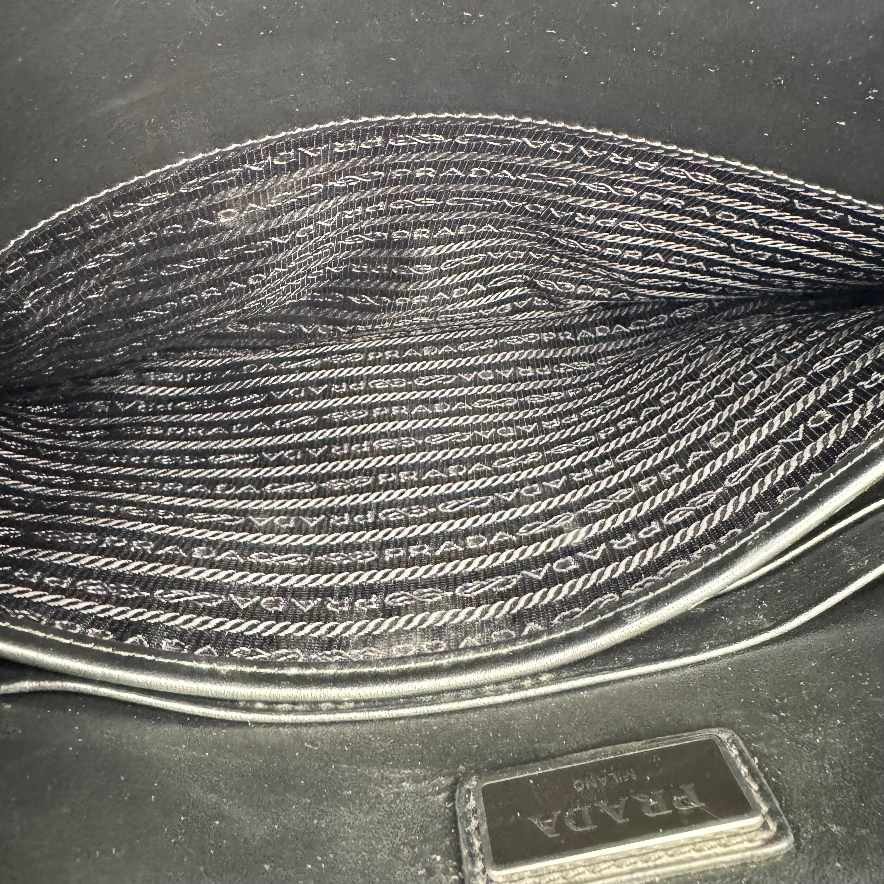 J1911 Prada Saffiano Pouch Second Bag Black Blue- Pre Owned