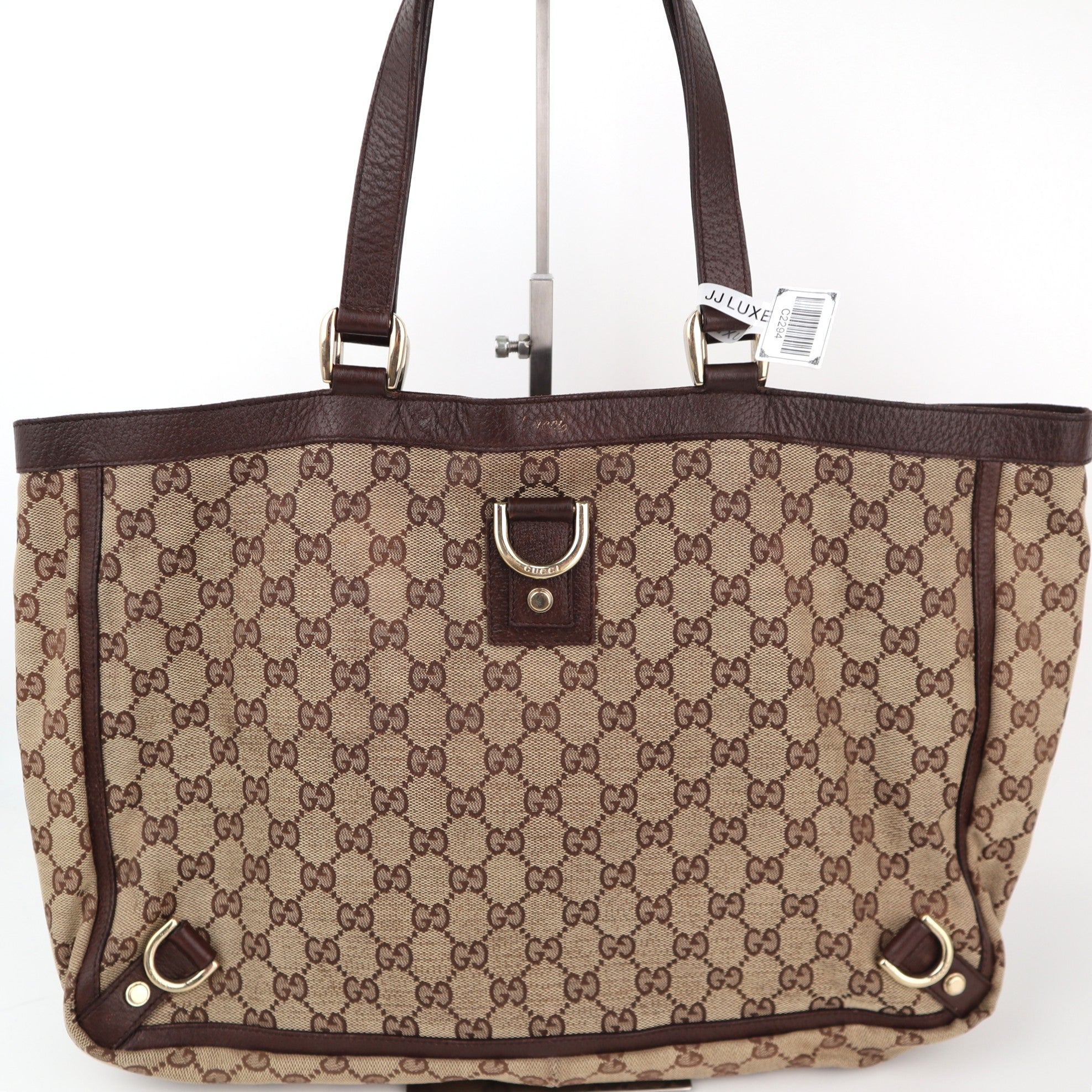 C2294 Gucci Tote Bag Abbey D Ring Tote Bag Beige GG Canvas Brown Leather | Pre-Owned Very Good Beige GG Canvas Canvas, Leather