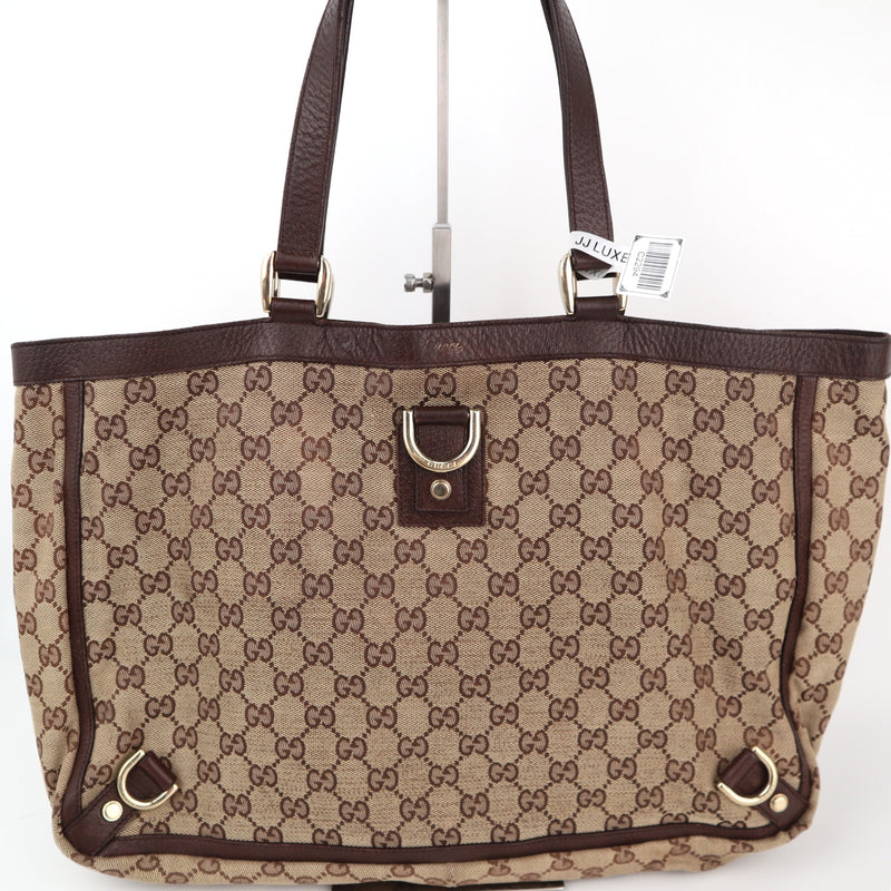 C2294 Gucci Tote Bag Abbey D Ring Tote Bag Beige GG Canvas Brown Leather | Pre-Owned Very Good Beige GG Canvas Canvas, Leather