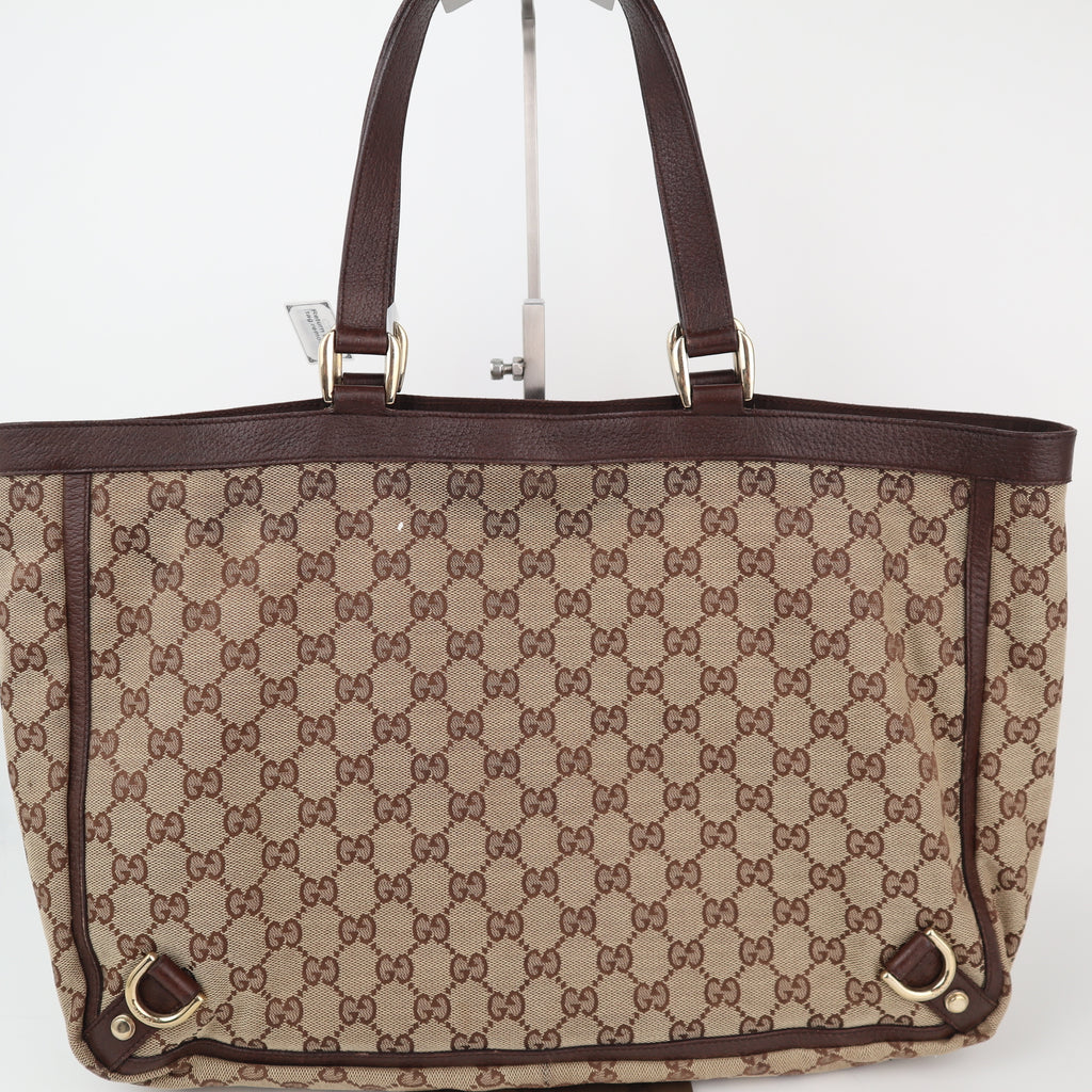 C2294 Gucci Tote Bag Abbey D Ring Tote Bag Beige GG Canvas Brown Leather | Pre-Owned Very Good Beige GG Canvas Canvas, Leather