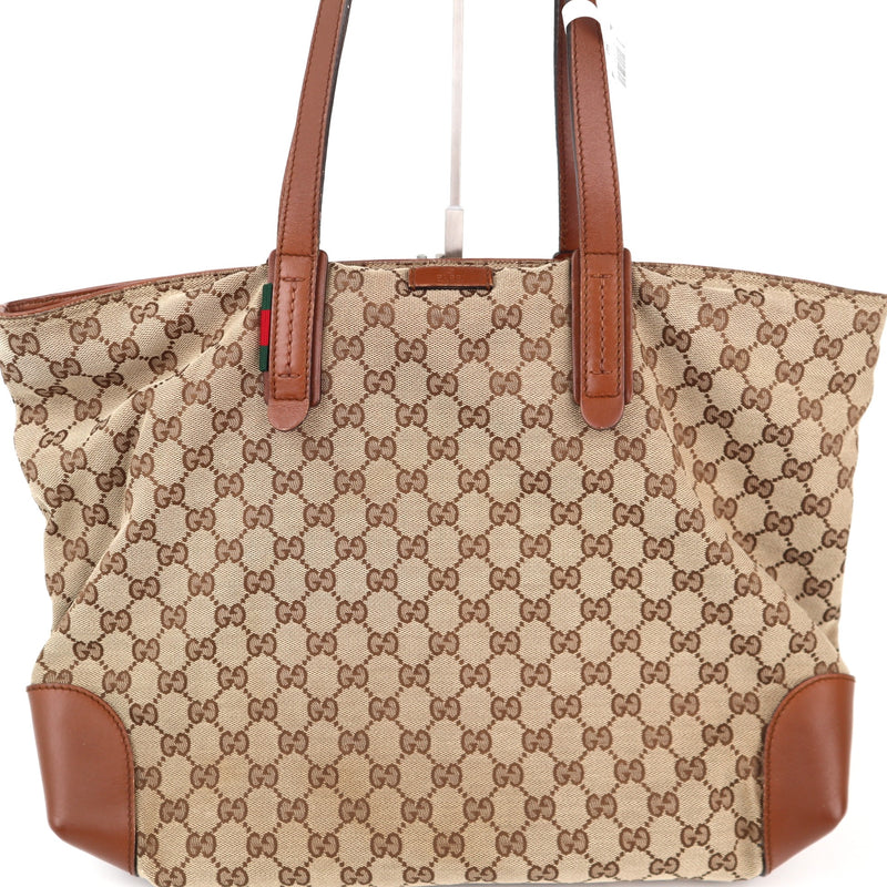 C2297 Gucci Tote Bag GG Canvas Web | Pre-Owned Excellent Brown GG Canvas Canvas
