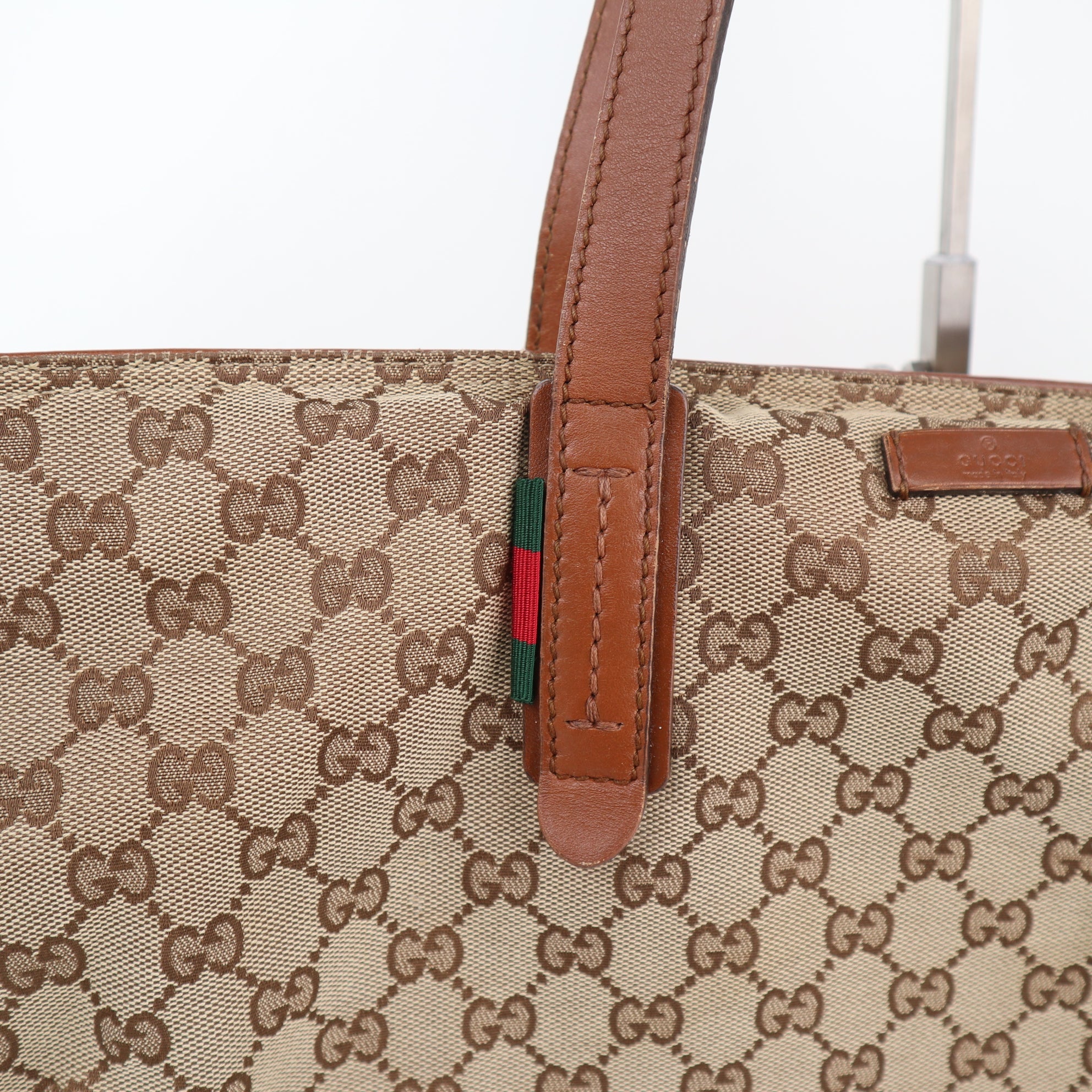 C2297 Gucci Tote Bag GG Canvas Web | Pre-Owned Excellent Brown GG Canvas Canvas