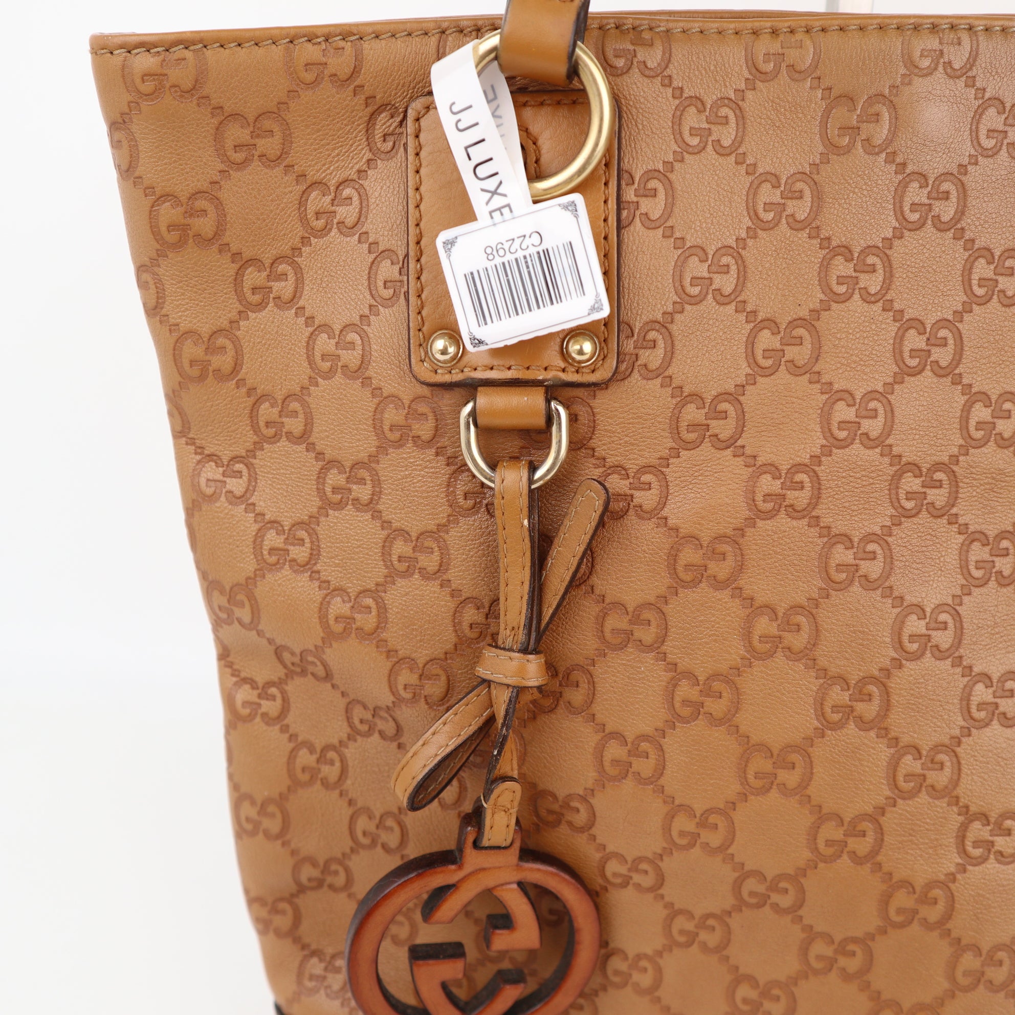 C2298 Gucci Tote Bag Guccissima GG Charm Medium | Pre-Owned Excellent Brown Guccissima Leather