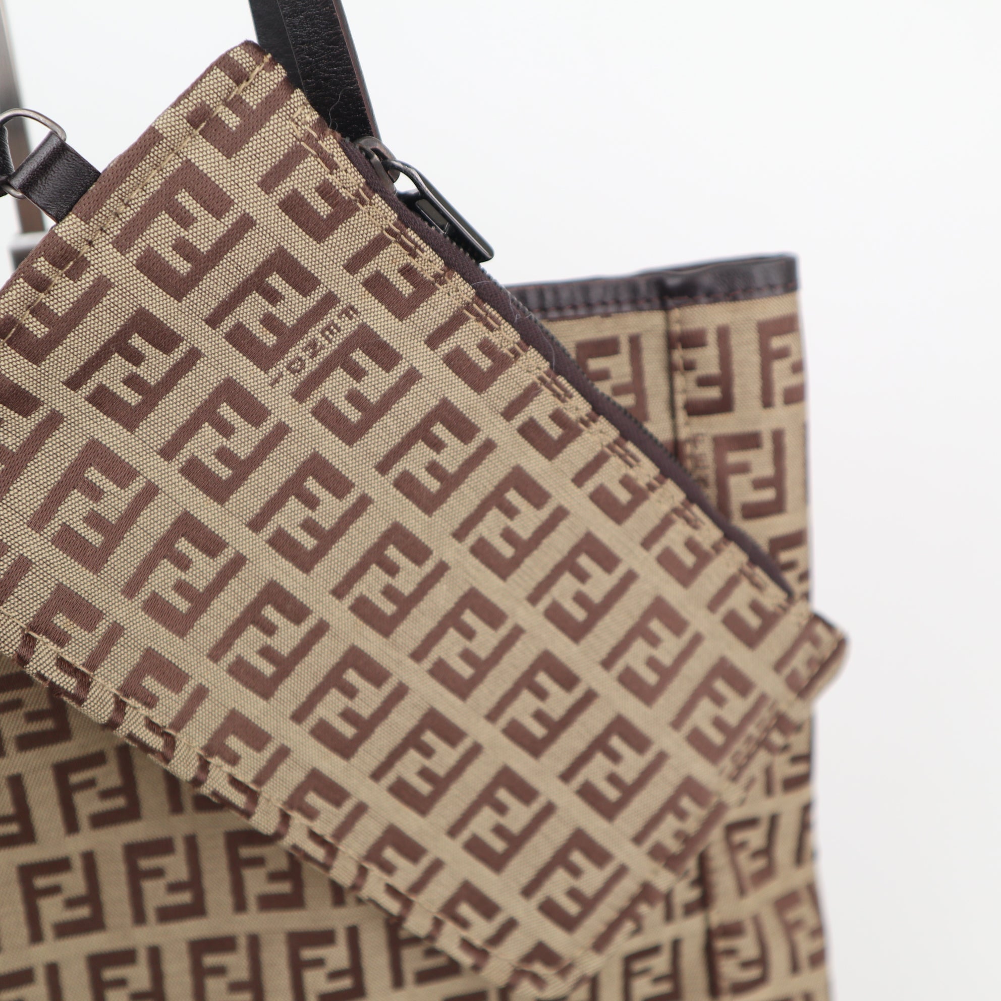 C2309 Fendi Tote Bag Zucchino Tote | Pre-Owned Very Good Brown FF Monogram Canvas