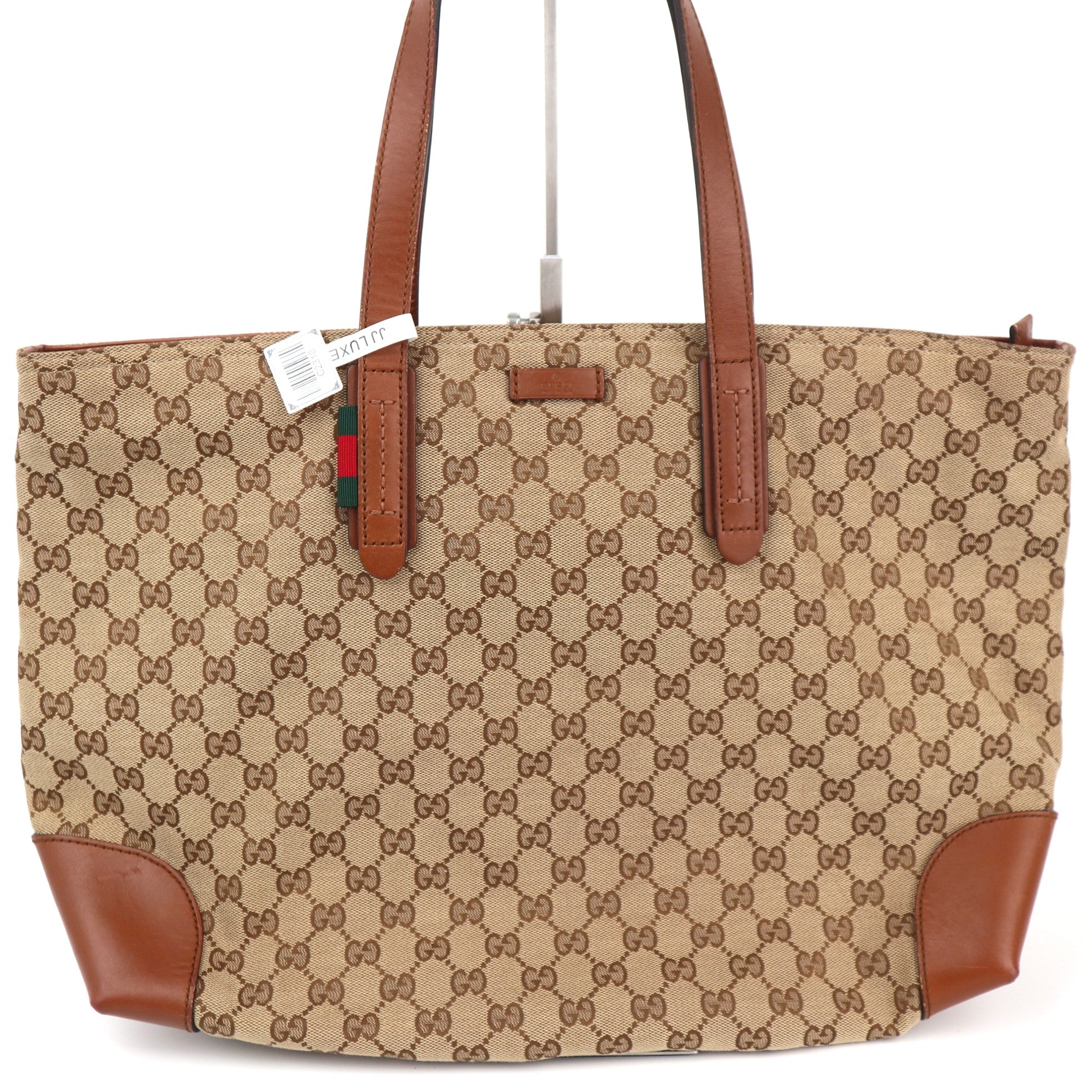 C2310 Gucci Tote Bag GG Canvas Web Tote Bag | Pre-Owned Very Good Brown GG Monogram Canvas