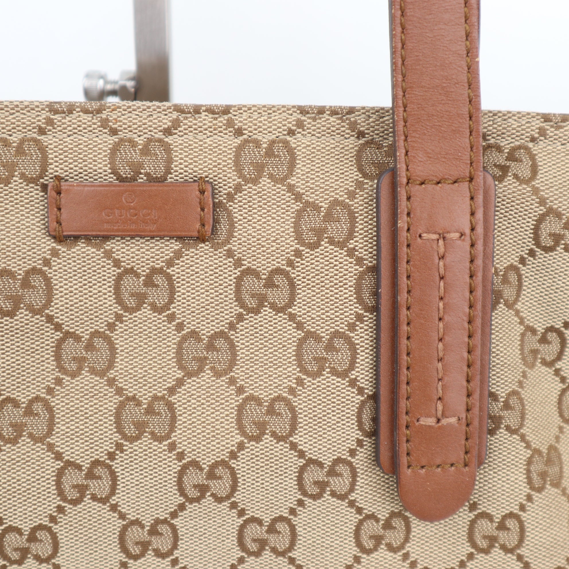 C2310 Gucci Tote Bag GG Canvas Web Tote Bag | Pre-Owned Very Good Brown GG Monogram Canvas