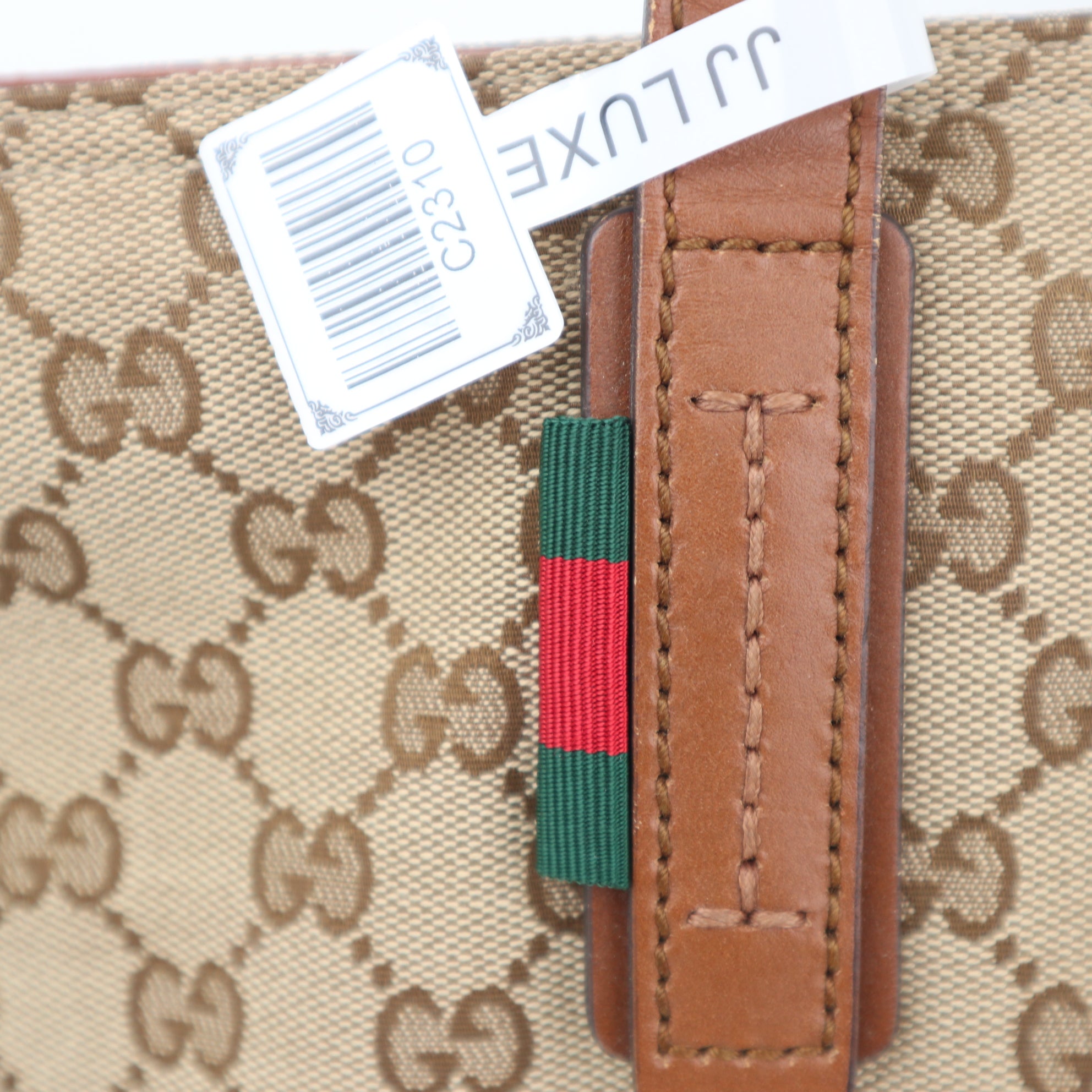 C2310 Gucci Tote Bag GG Canvas Web Tote Bag | Pre-Owned Very Good Brown GG Monogram Canvas