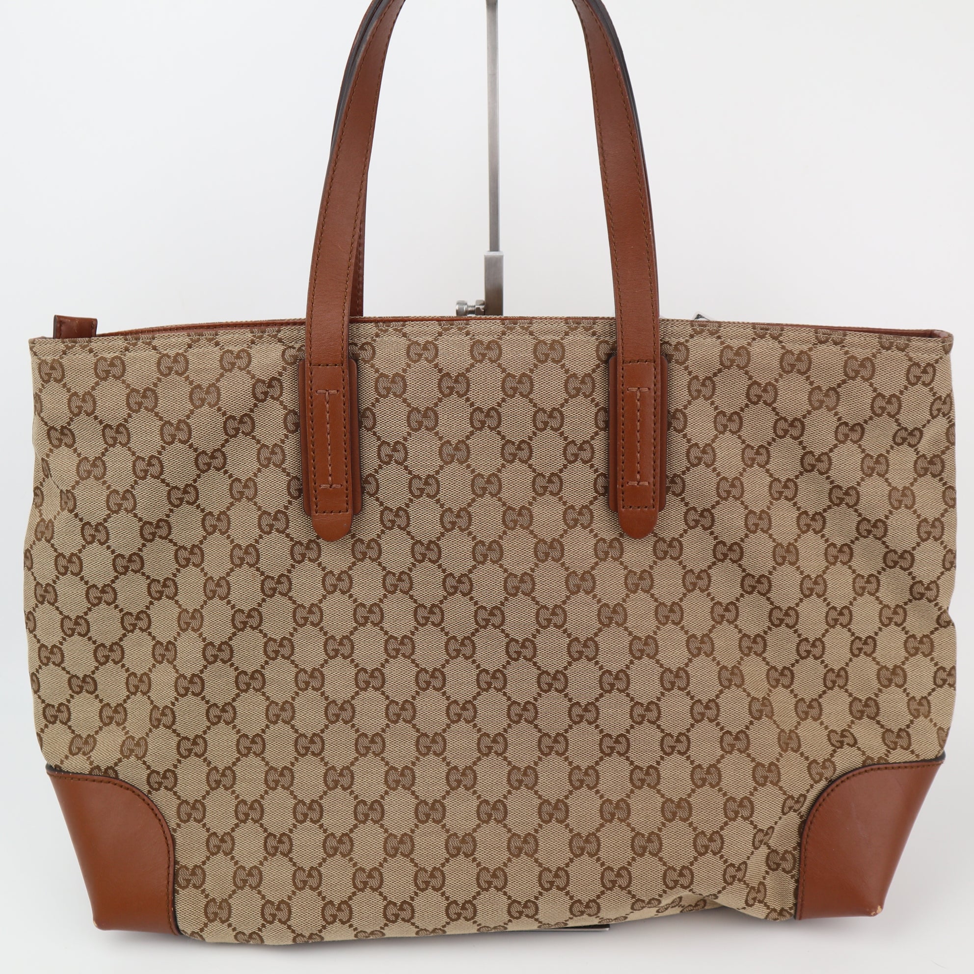 C2310 Gucci Tote Bag GG Canvas Web Tote Bag | Pre-Owned Very Good Brown GG Monogram Canvas