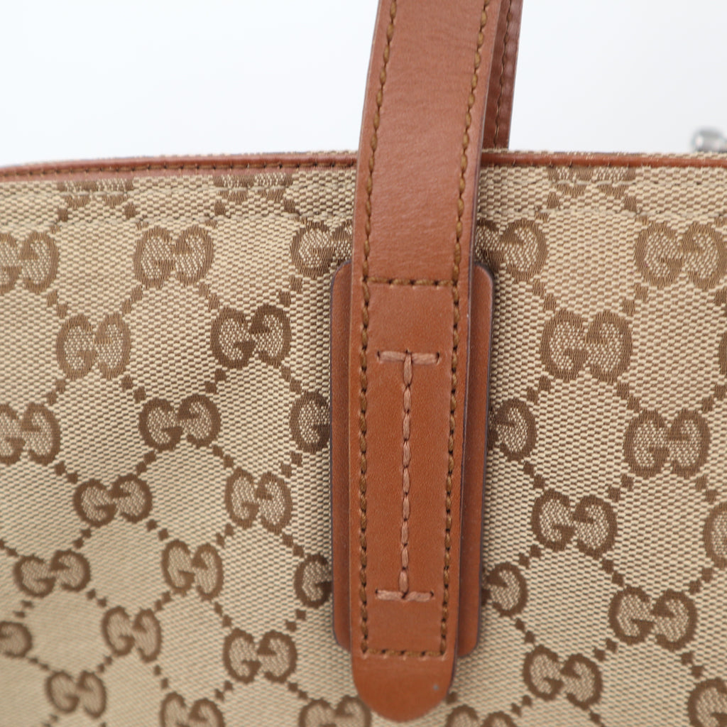 C2310 Gucci Tote Bag GG Canvas Web Tote Bag | Pre-Owned Very Good Brown GG Monogram Canvas