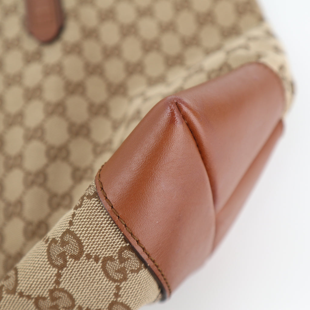 C2310 Gucci Tote Bag GG Canvas Web Tote Bag | Pre-Owned Very Good Brown GG Monogram Canvas