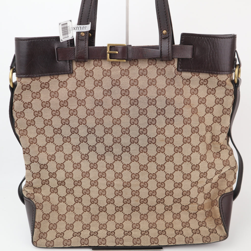 C2311# Gucci Tote Bag GG Canvas tote | Pre-Owned Very Good Brown GG Monogram Canvas