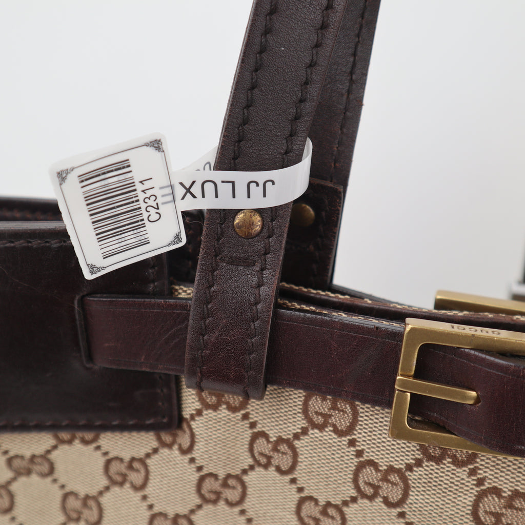 C2311# Gucci Tote Bag GG Canvas tote | Pre-Owned Very Good Brown GG Monogram Canvas