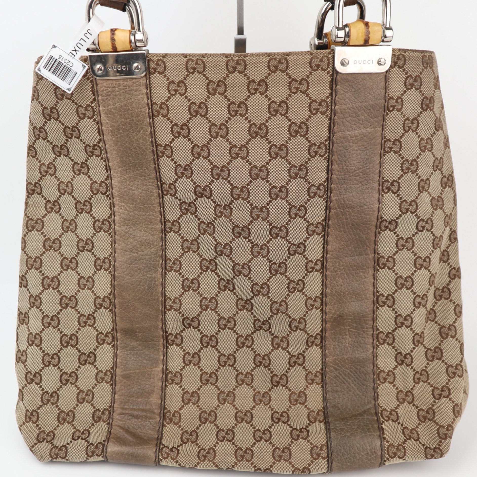 C2315 Gucci Tote Bag GG Canvas Bamboo Bar Brown Totes | Pre-Owned Excellent Brown GG Monogram Canvas