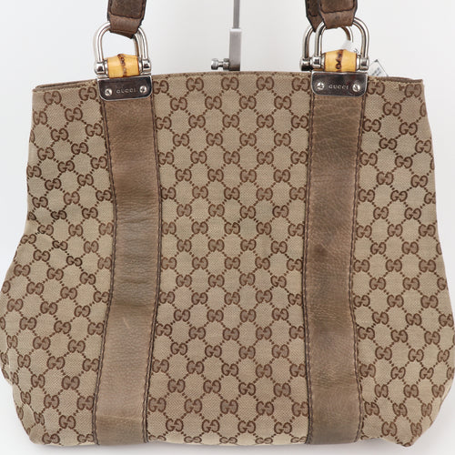 C2315 Gucci Tote Bag GG Canvas Bamboo Bar Brown Totes | Pre-Owned Excellent Brown GG Monogram Canvas