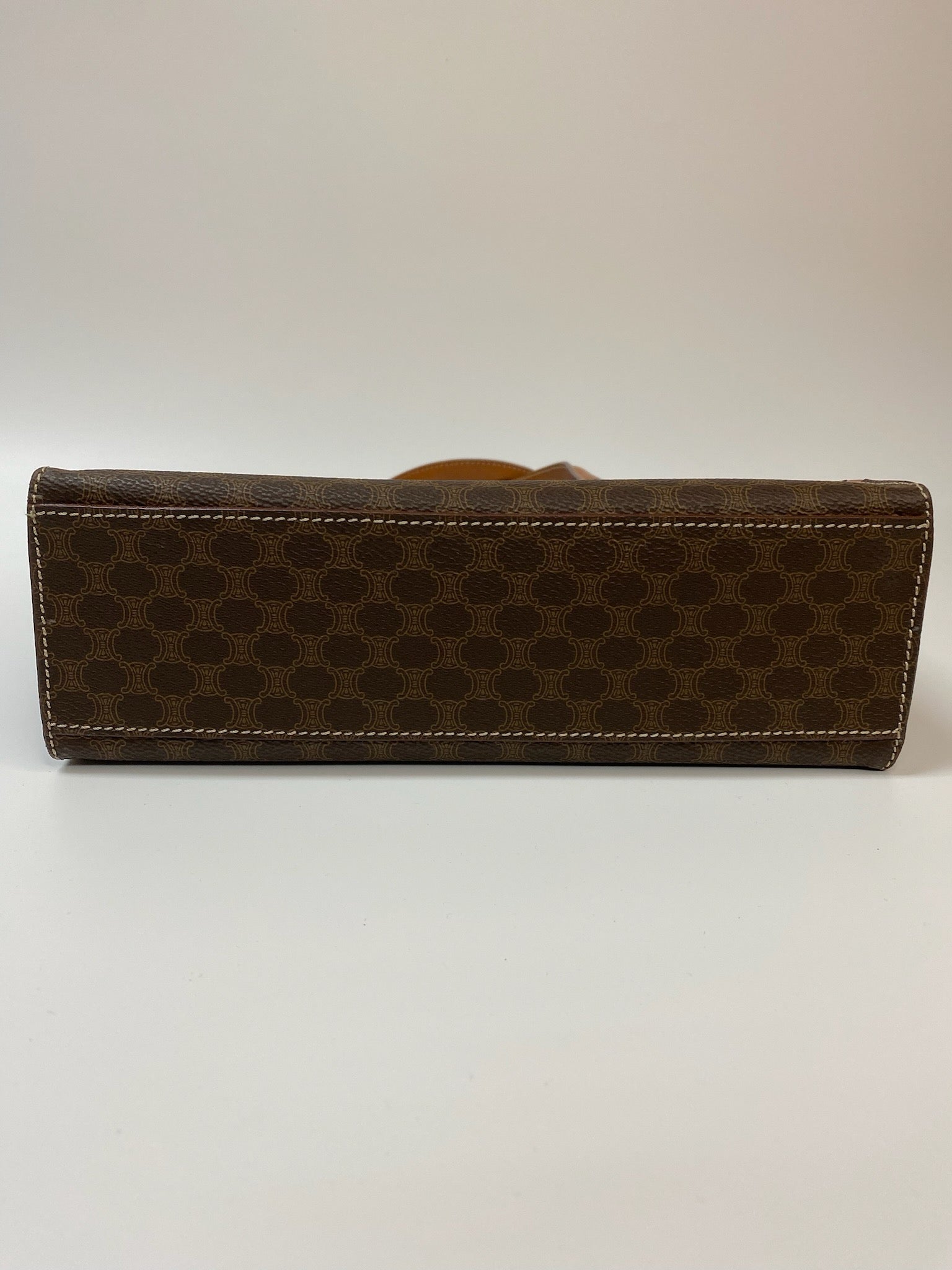 J2952 Celine Tote Bag Macadam Stripe Tote | Pre-Owned Brown Macadam Coated canvas, Leather trim
